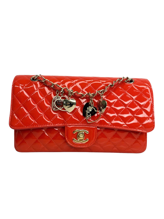 Chanel Patent Red Valentine Charm Medium Single Flap T9010