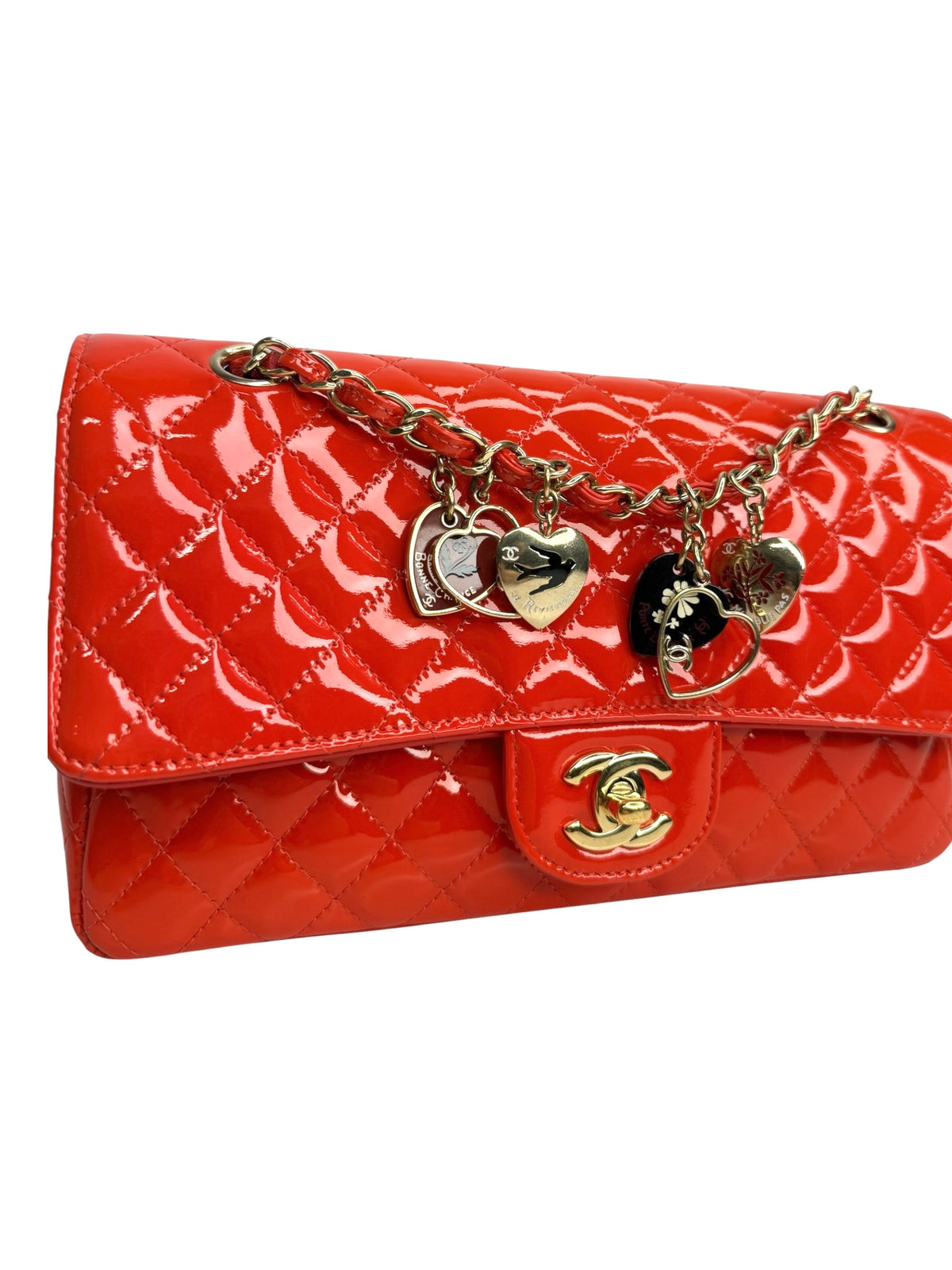 Chanel Patent Red Valentine Charm Medium Single Flap T9010