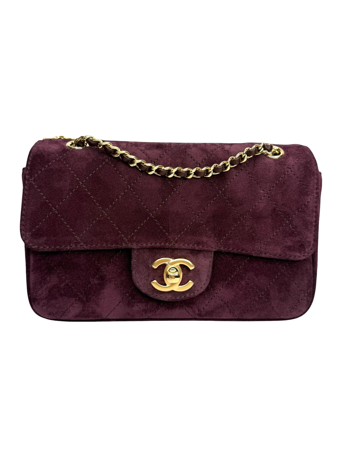 Chanel Burgundy Suede Mini Classic Double Flap T8999