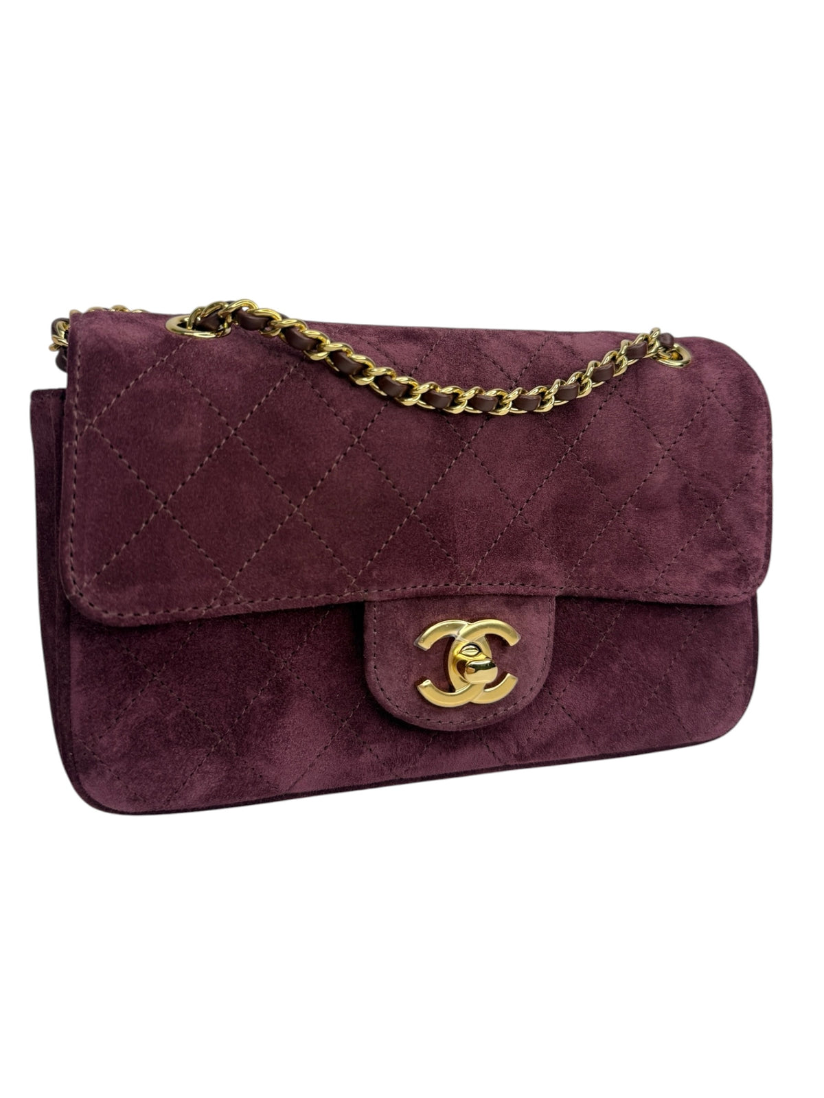 Chanel Burgundy Suede Mini Classic Double Flap T8999