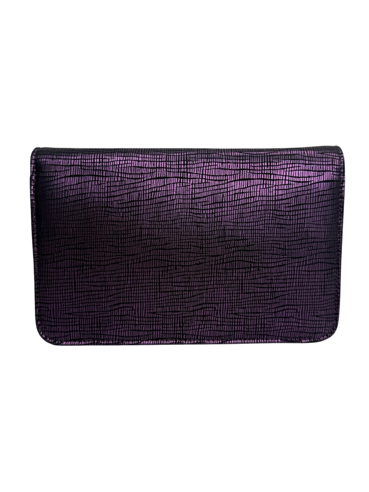 Chanel Metallic Purple Lizard Print Wallet With Chain T9016
