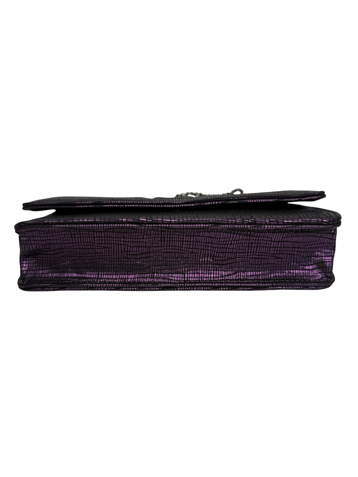 Chanel Metallic Purple Lizard Print Wallet With Chain T9016