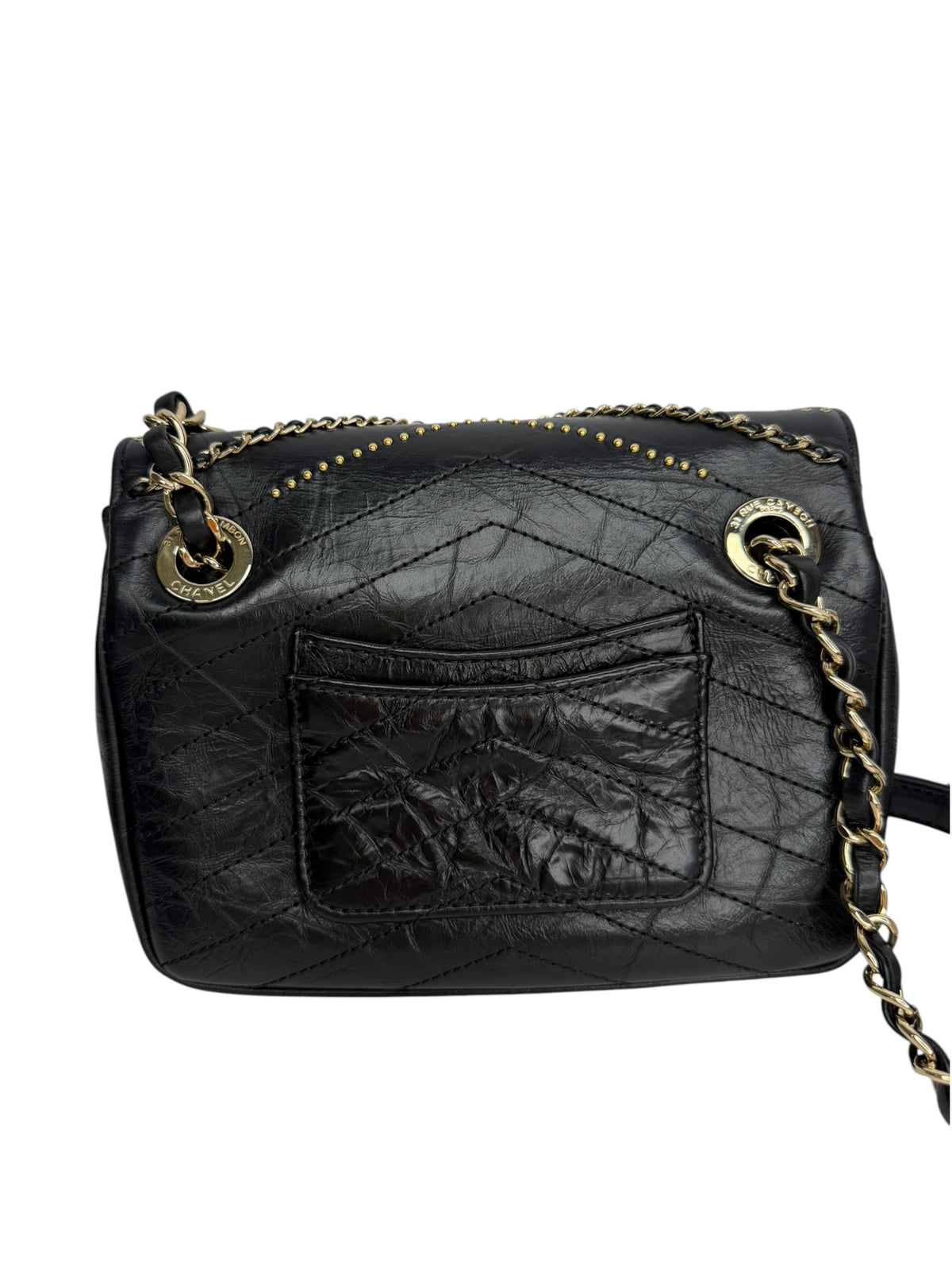 Chanel Chevron Studded Crossbody Black T9150