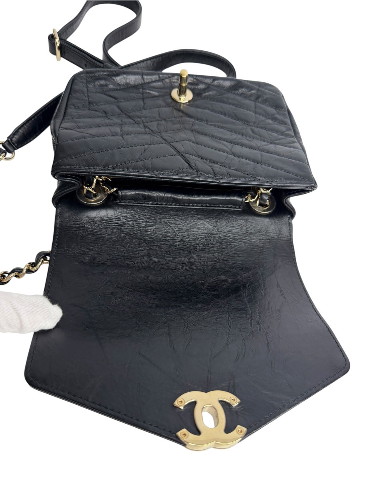 Chanel Chevron Studded Crossbody Black T9150
