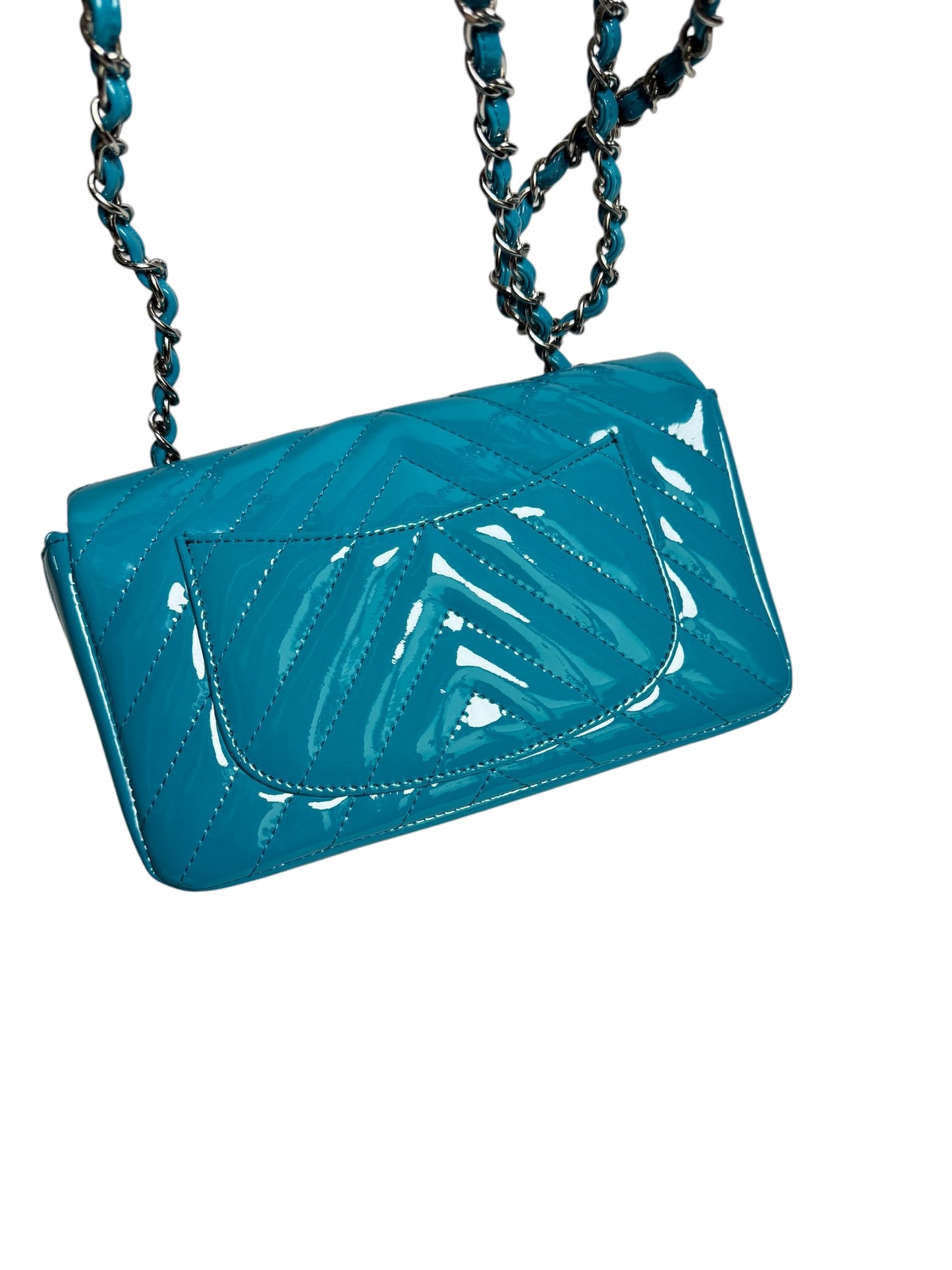 Chanel Mini Blue Patent Chevron Flap