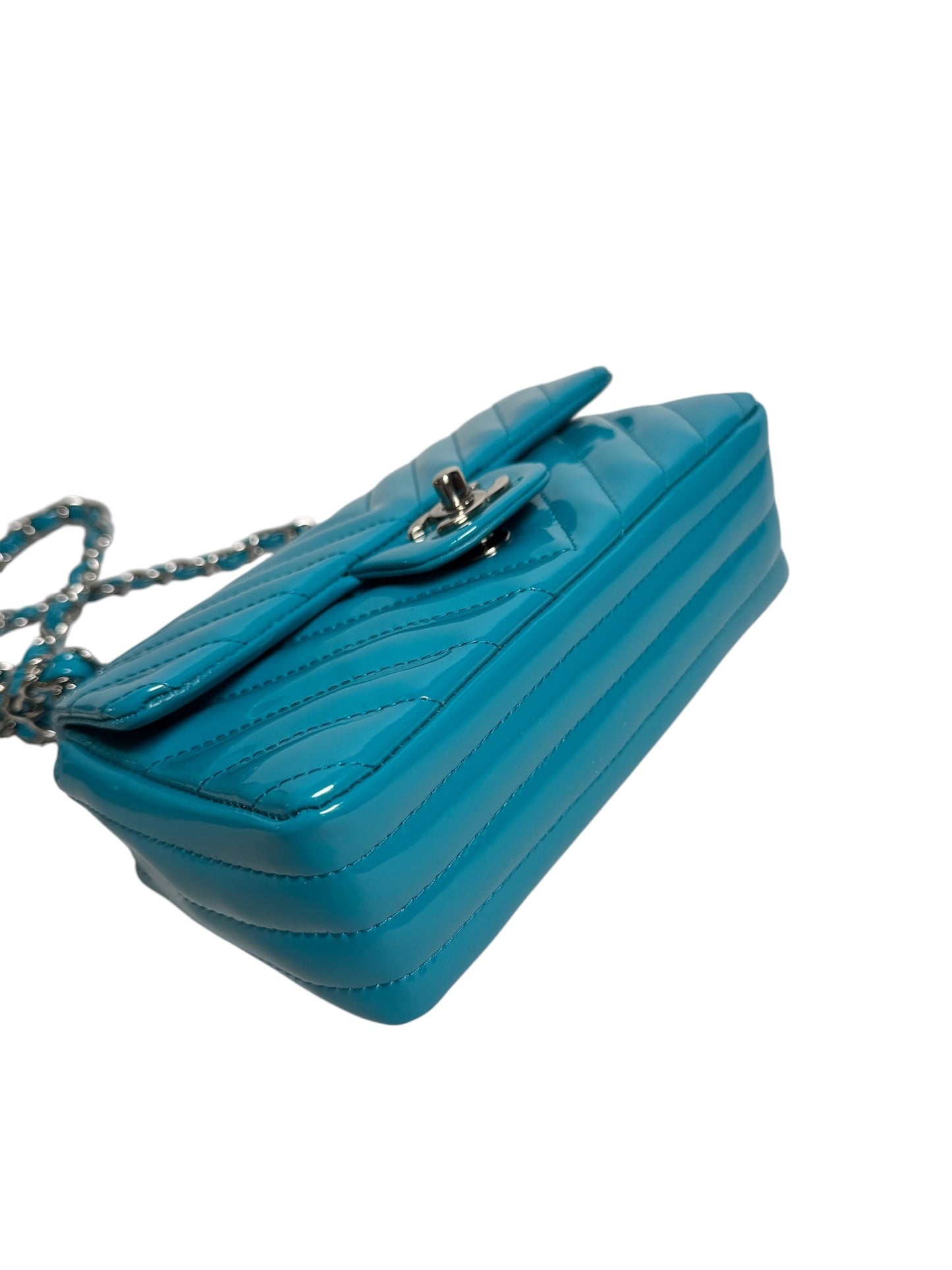 Chanel Mini Blue Patent Chevron Flap