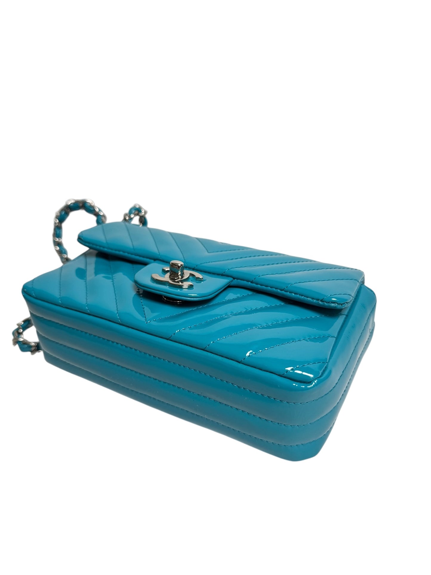 Chanel Mini Blue Patent Chevron Flap