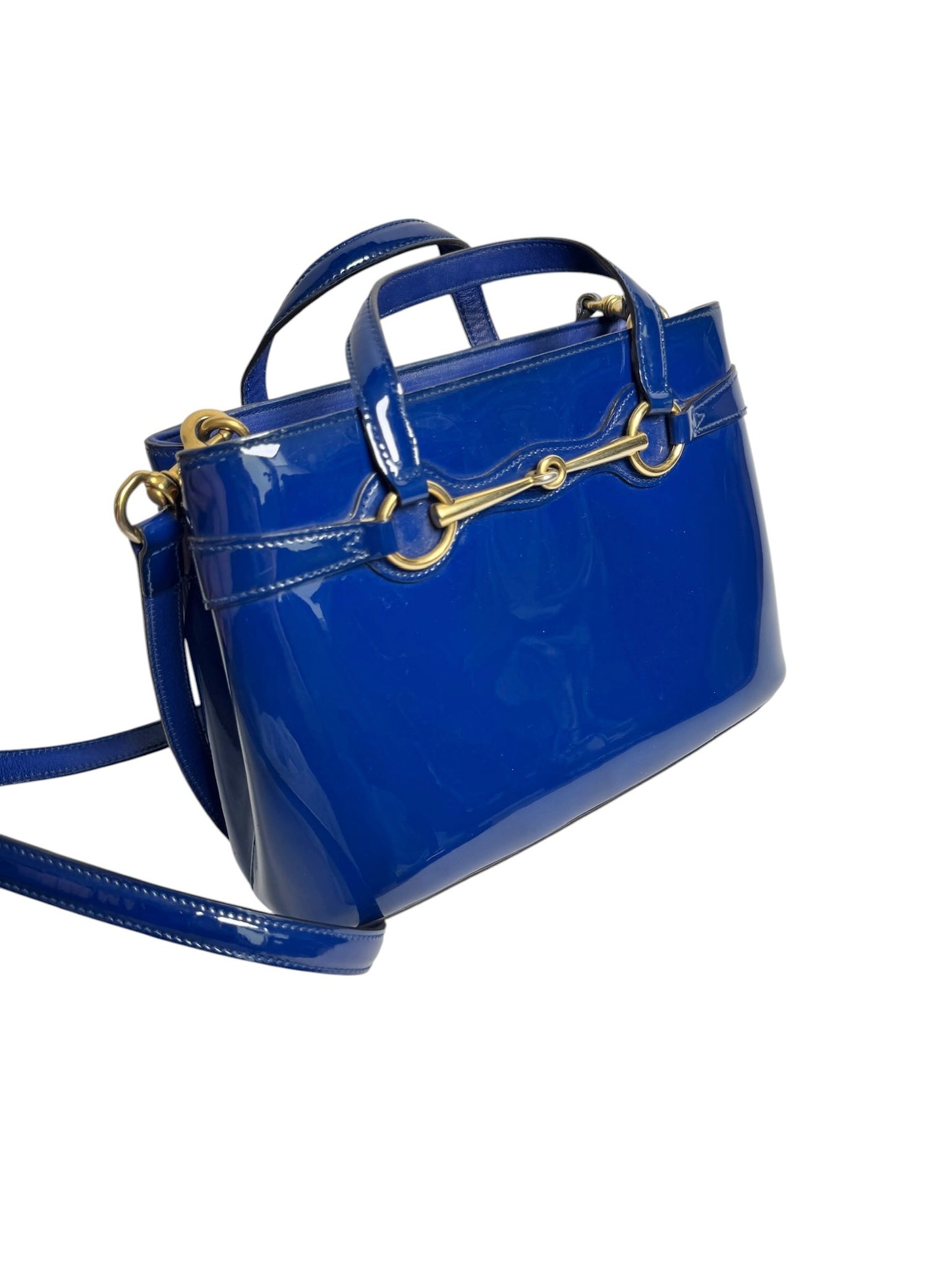 Gucci Patent Blue Bright Bit Tote Small