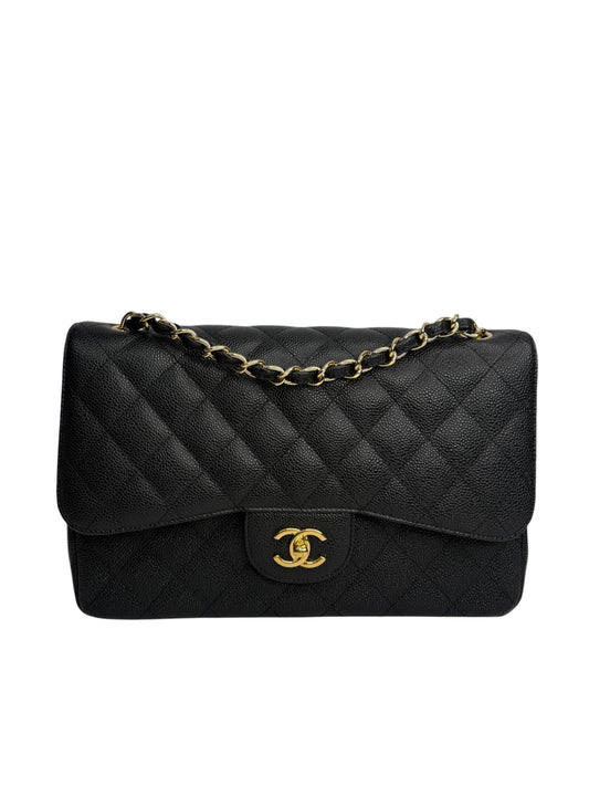 Chanel Black Caviar Jumbo Classic Double Flap GHW T9019