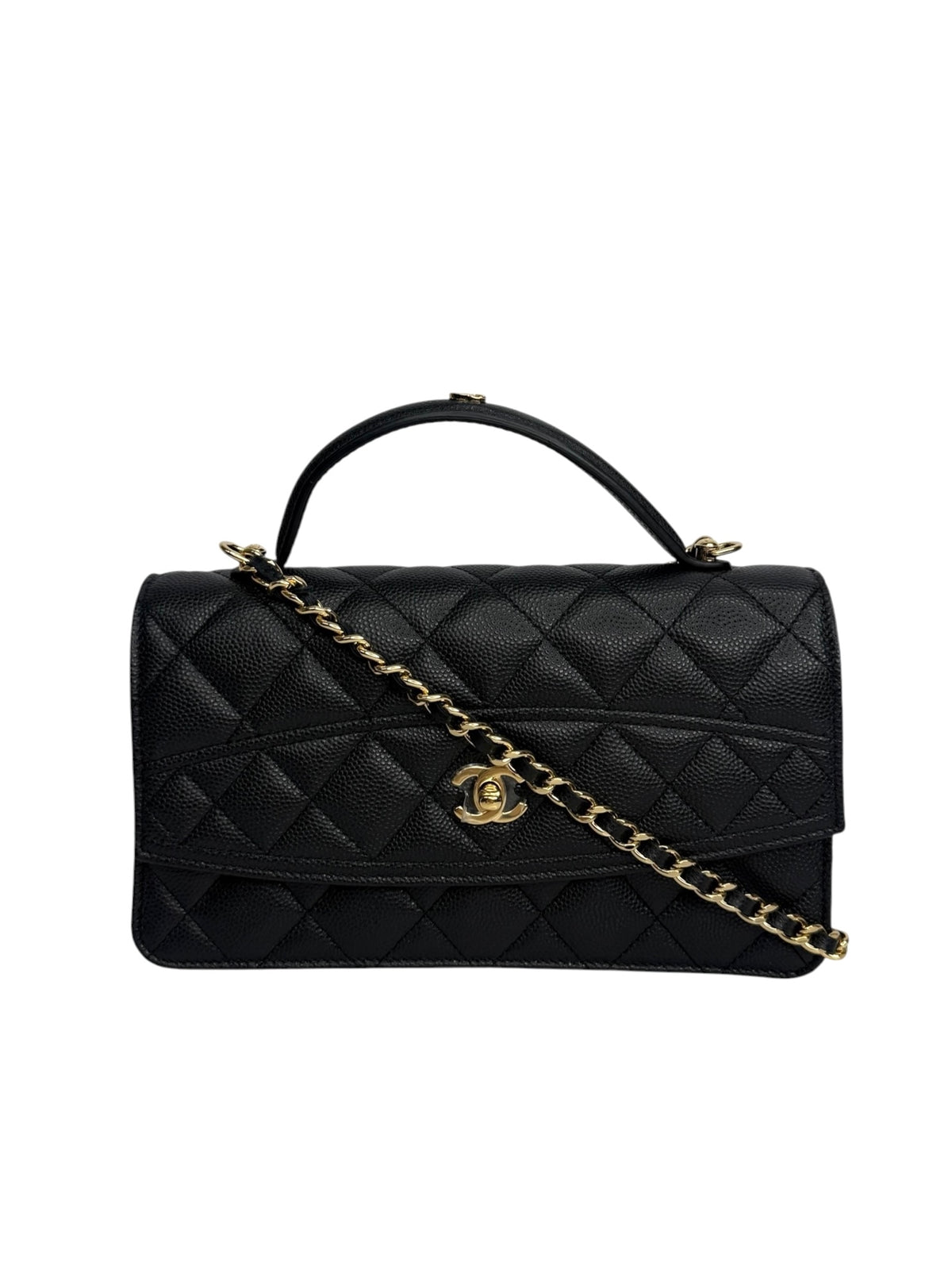 Chanel Black Quilted Caviar Top Handle Crossbody T1139