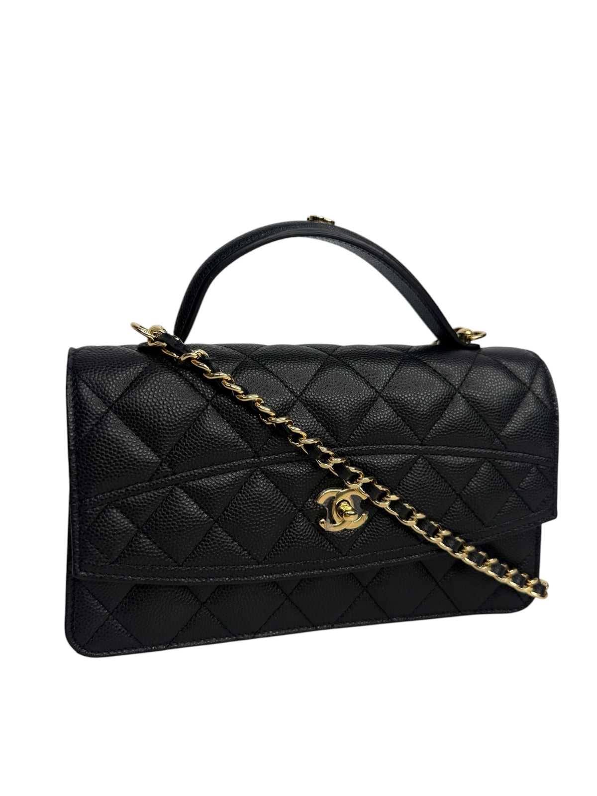 Chanel Black Quilted Caviar Top Handle Crossbody T1139