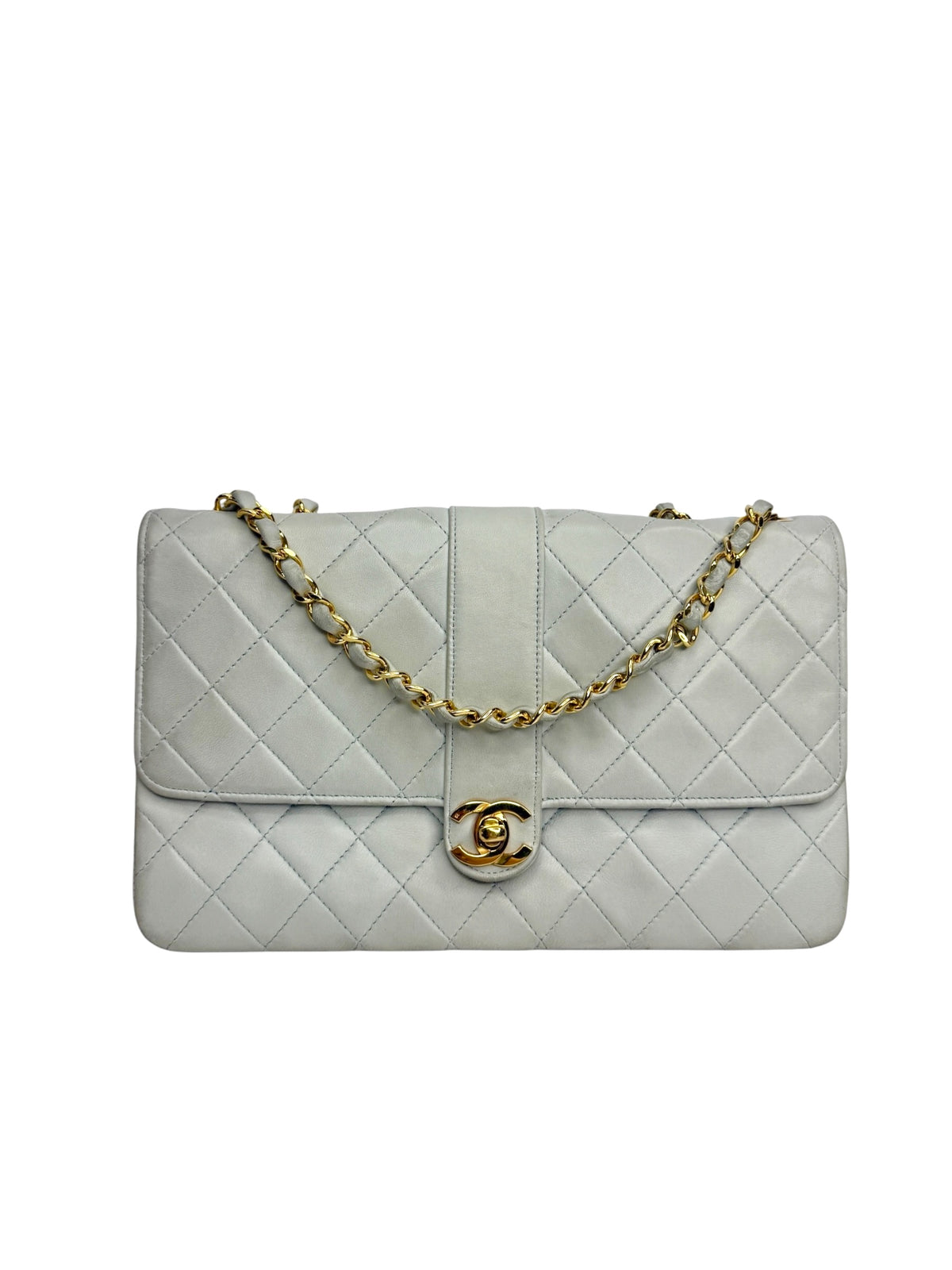 Chanel Light Gray Lambskin Vintage Single Flap T8936