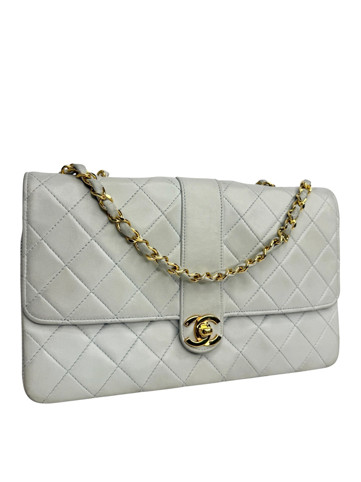 Chanel Light Gray Lambskin Vintage Single Flap T8936