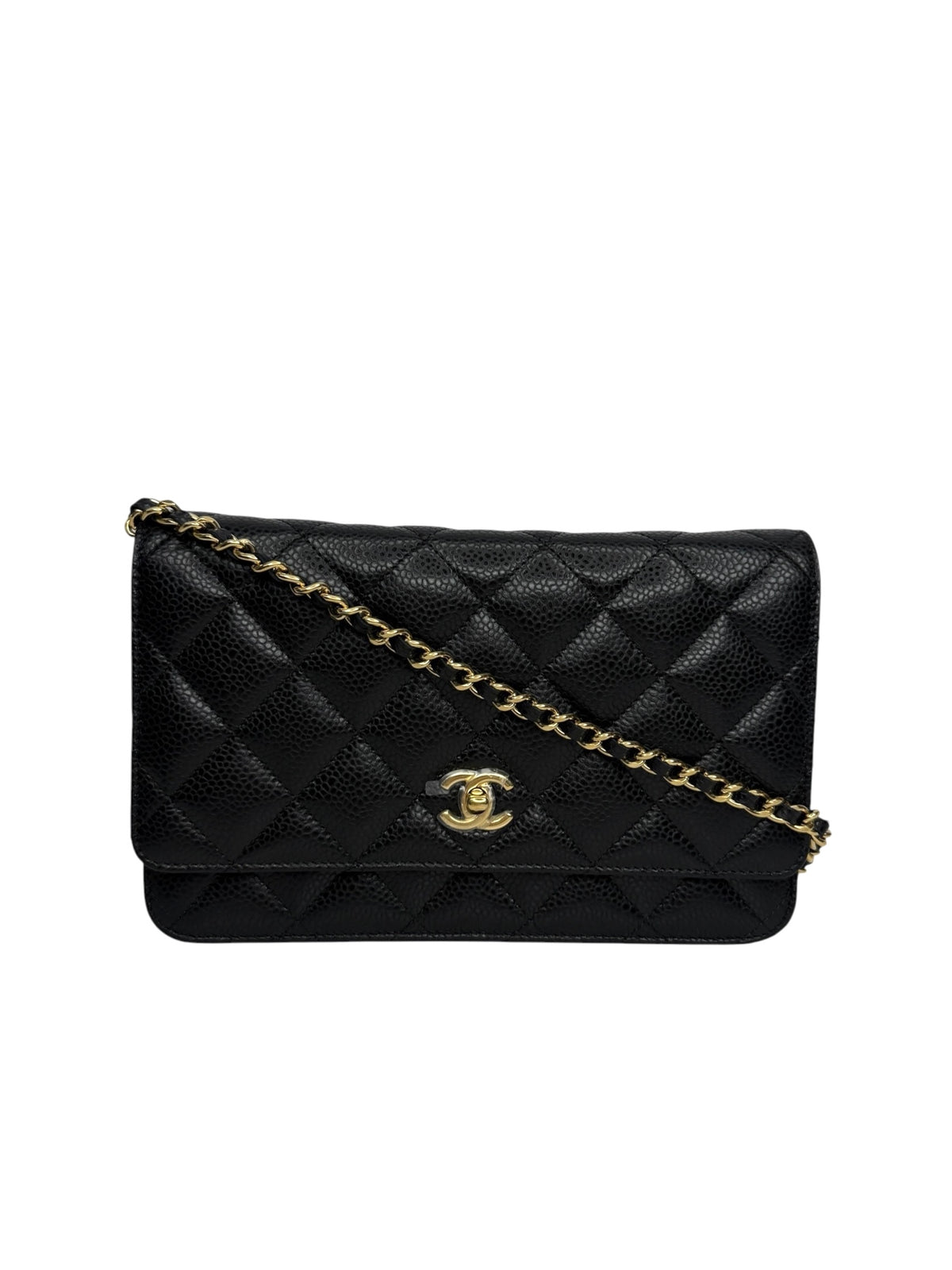 Chanel Black Caviar Turnlock Wallet On Chain T9001