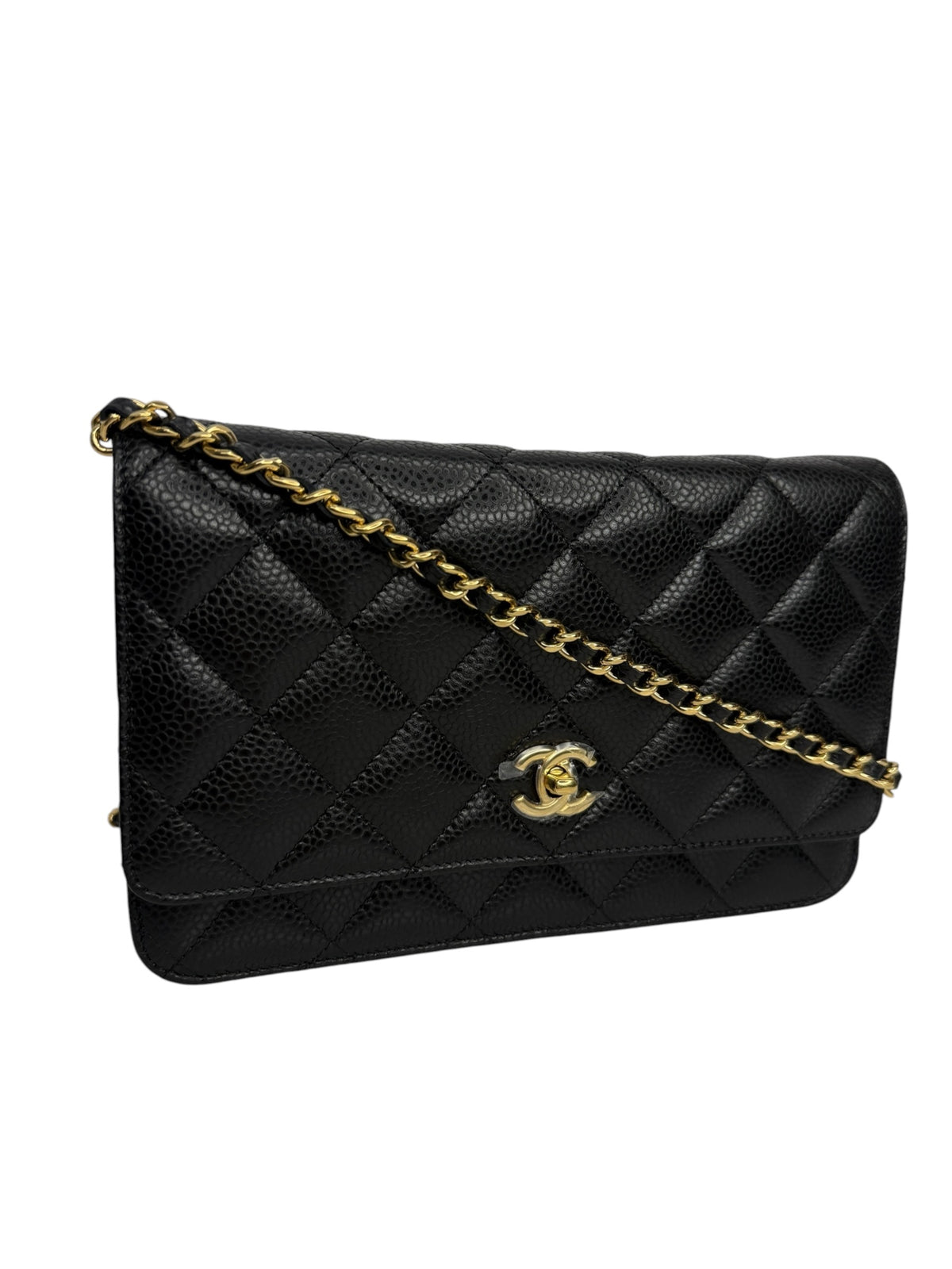 Chanel Black Caviar Turnlock Wallet On Chain T9001