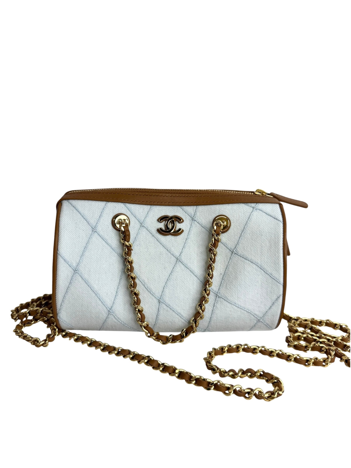 Chanel Coco Beach Mini Denim Bowling Bag T9239