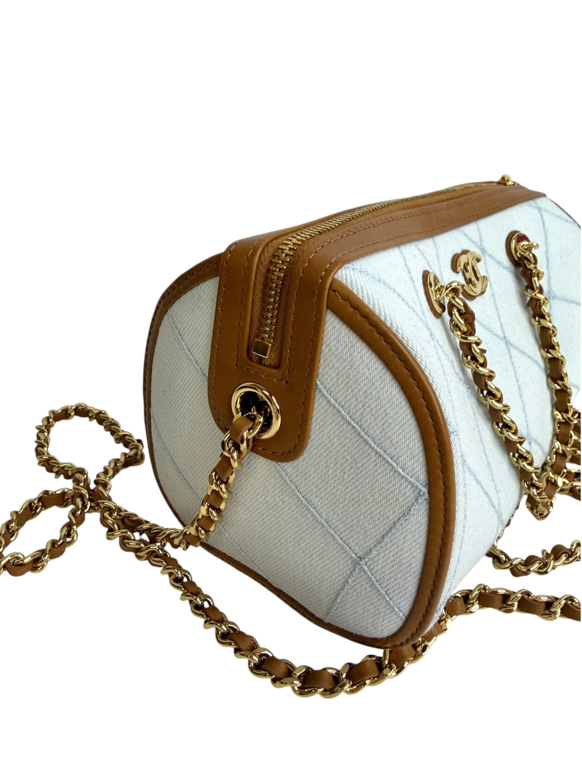 Chanel Coco Beach Mini Denim Bowling Bag T9239