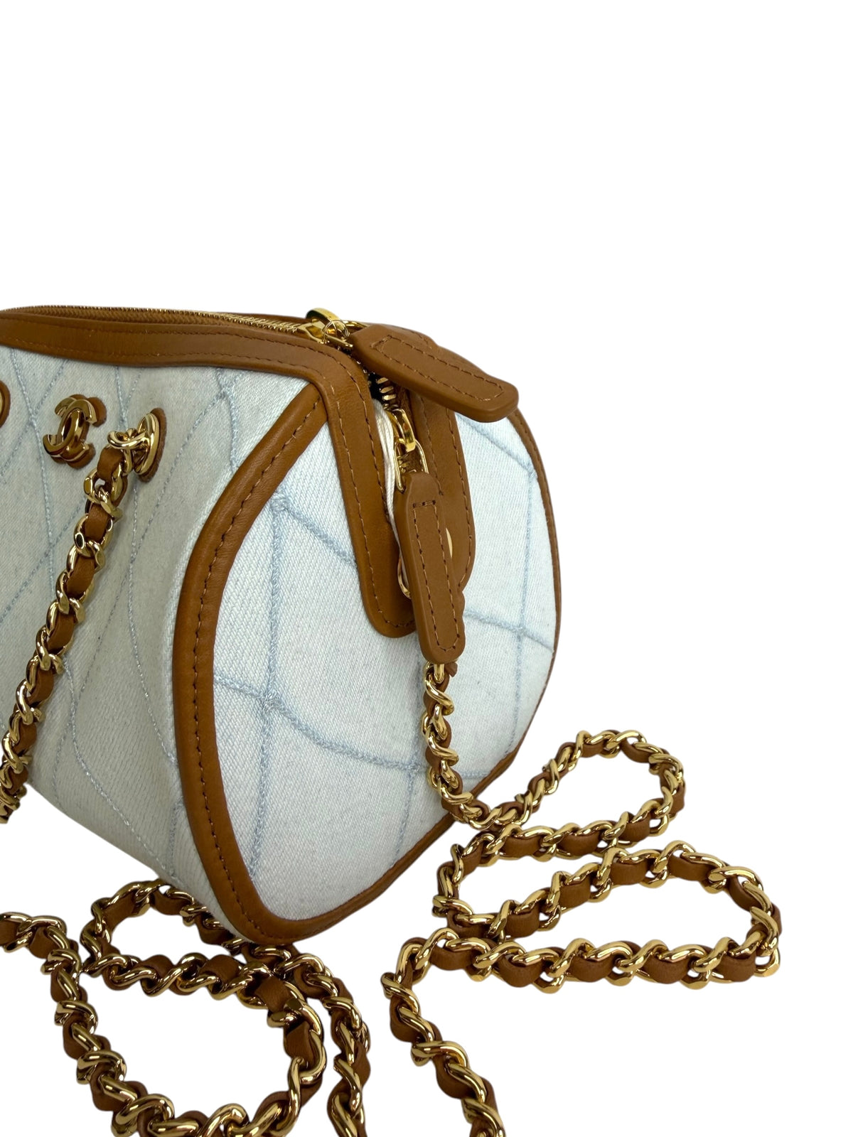 Chanel Coco Beach Mini Denim Bowling Bag T9239