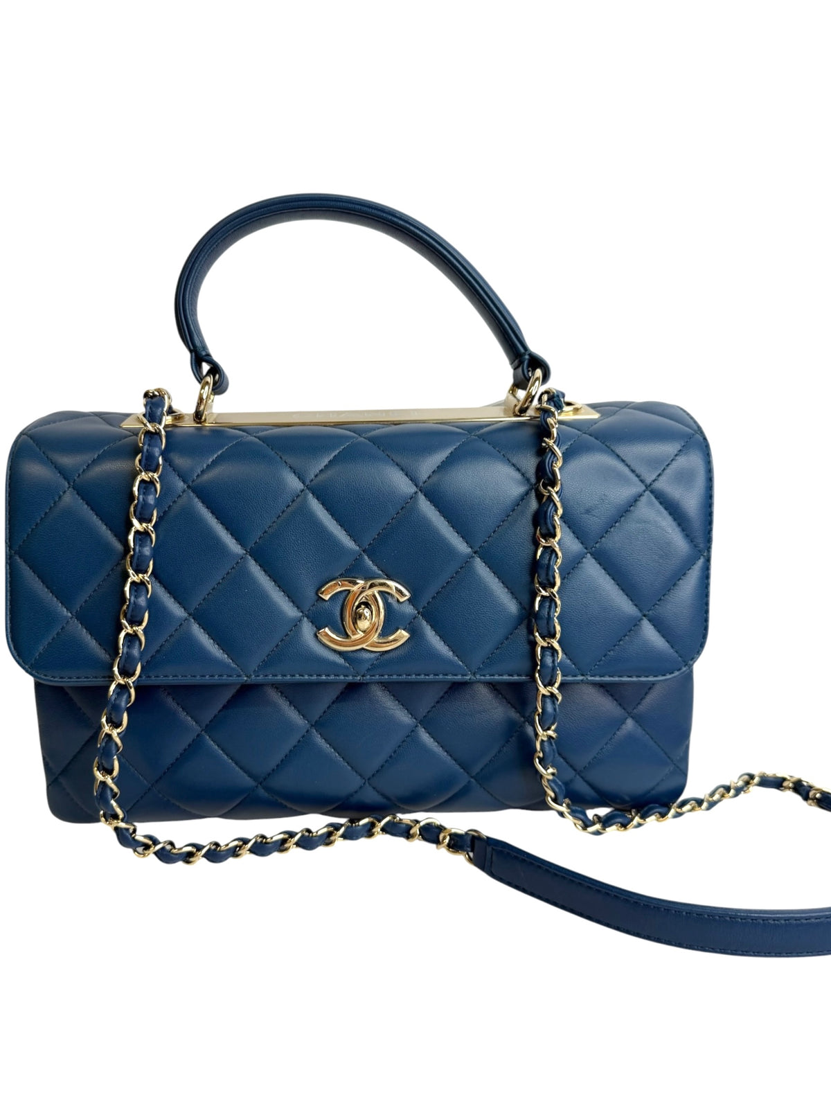 Chanel Medium Trendy CC Top Handle Blue Lambskin Bag T9185