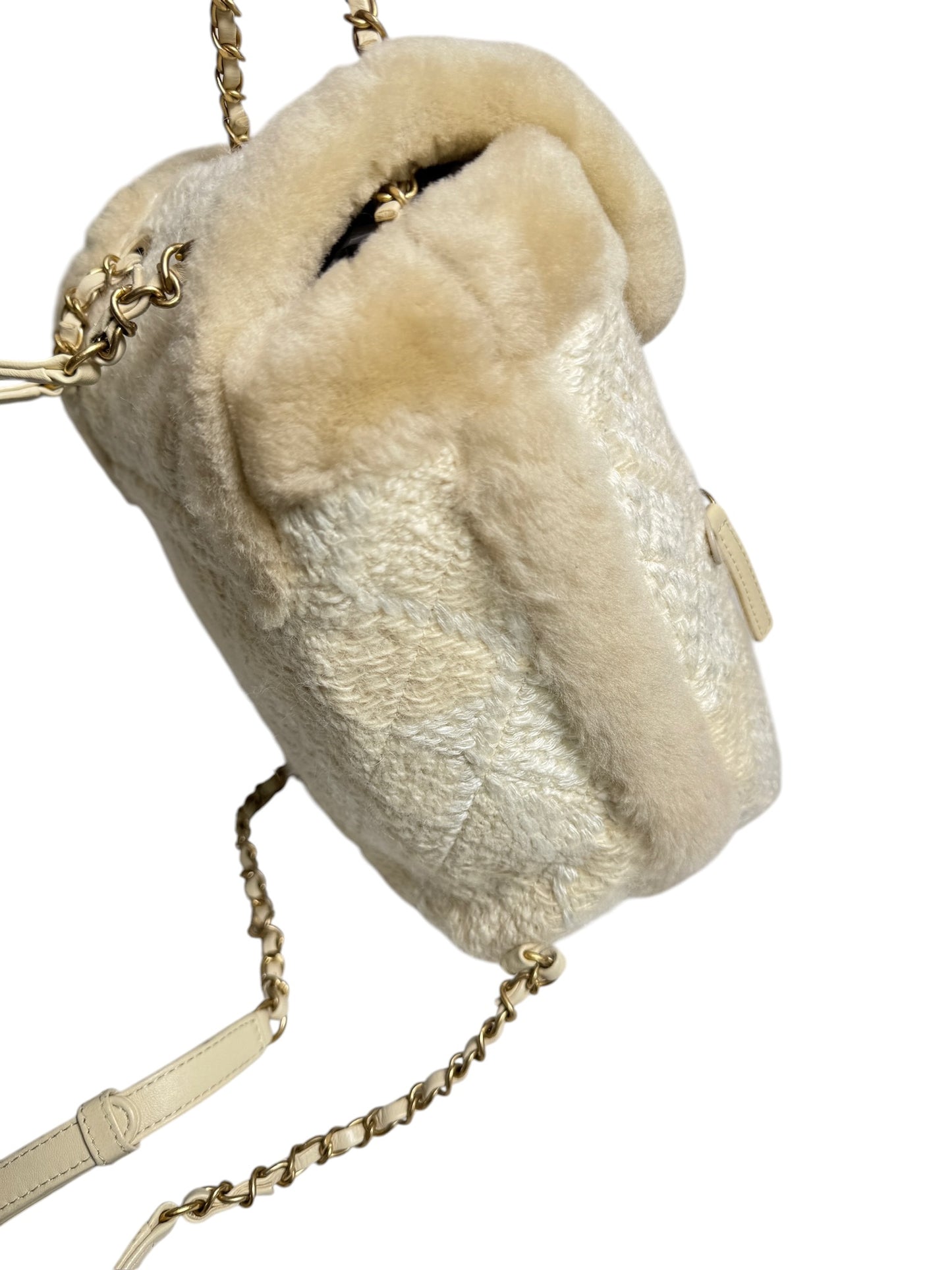 Chanel Tweed Shearling Quilted Backpack Cream