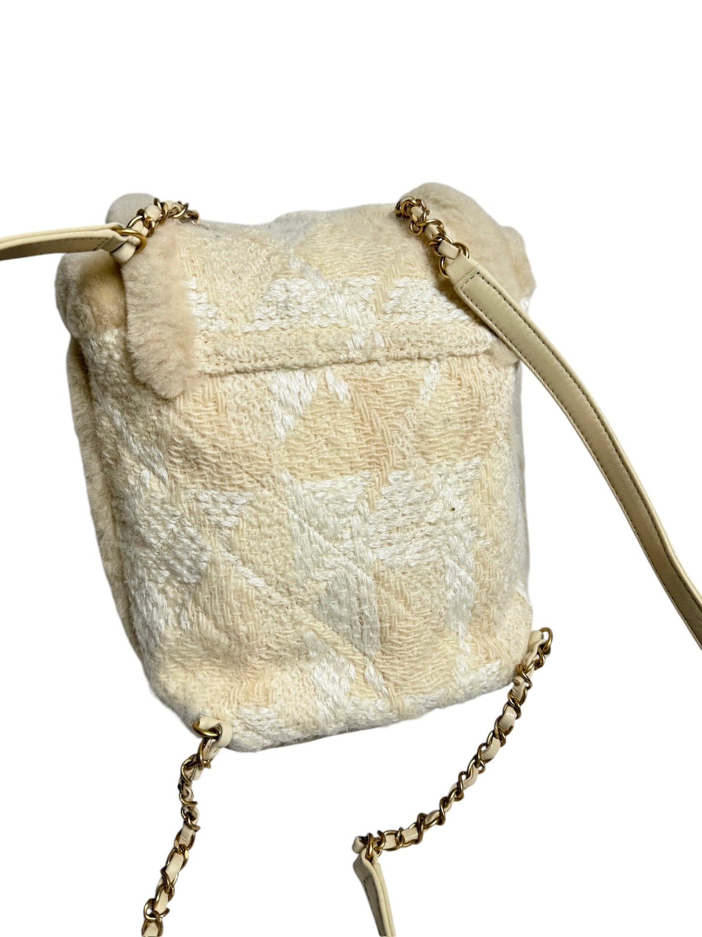 Chanel Tweed Shearling Quilted Backpack Cream
