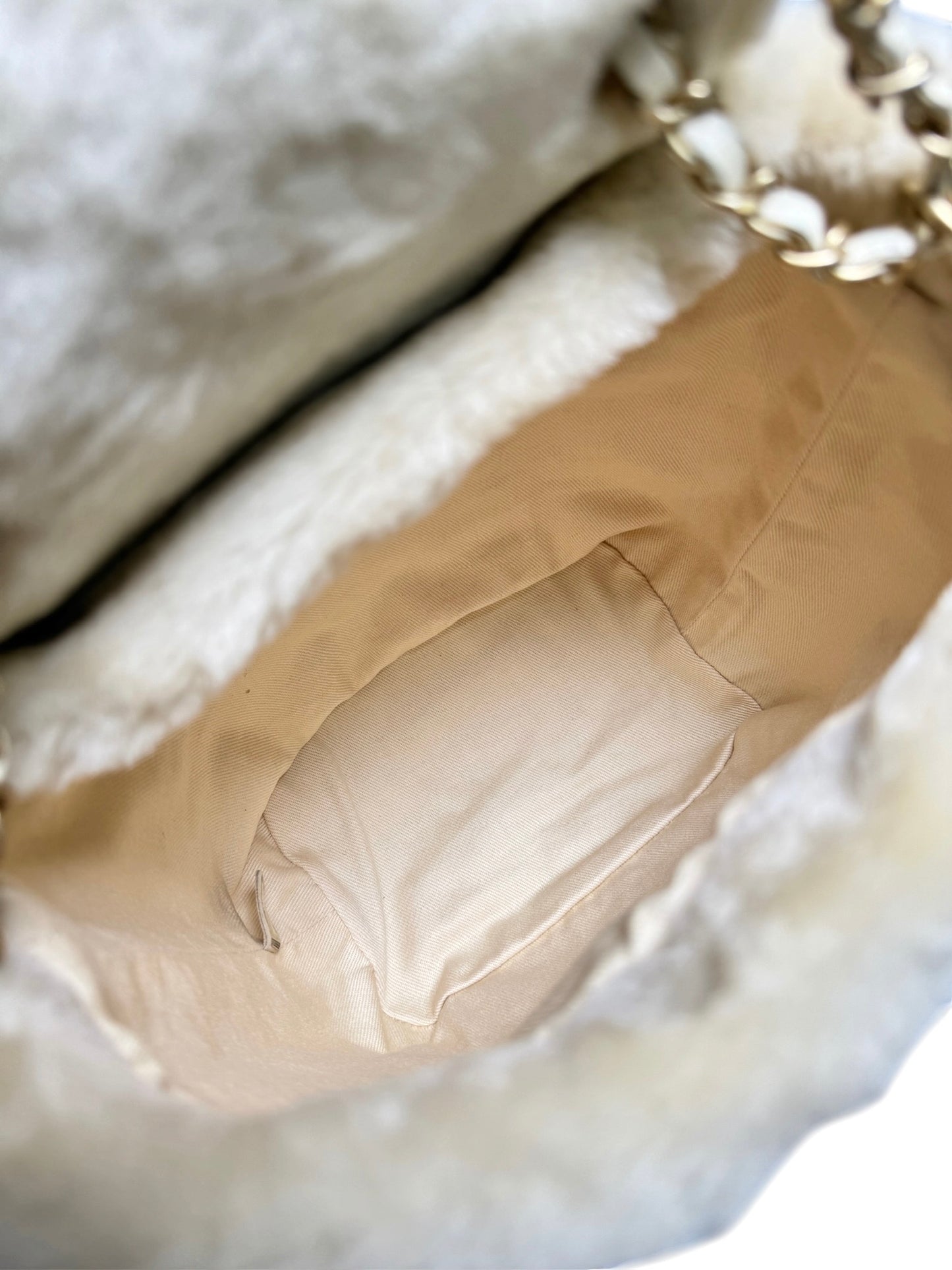 Chanel Tweed Shearling Quilted Backpack Cream