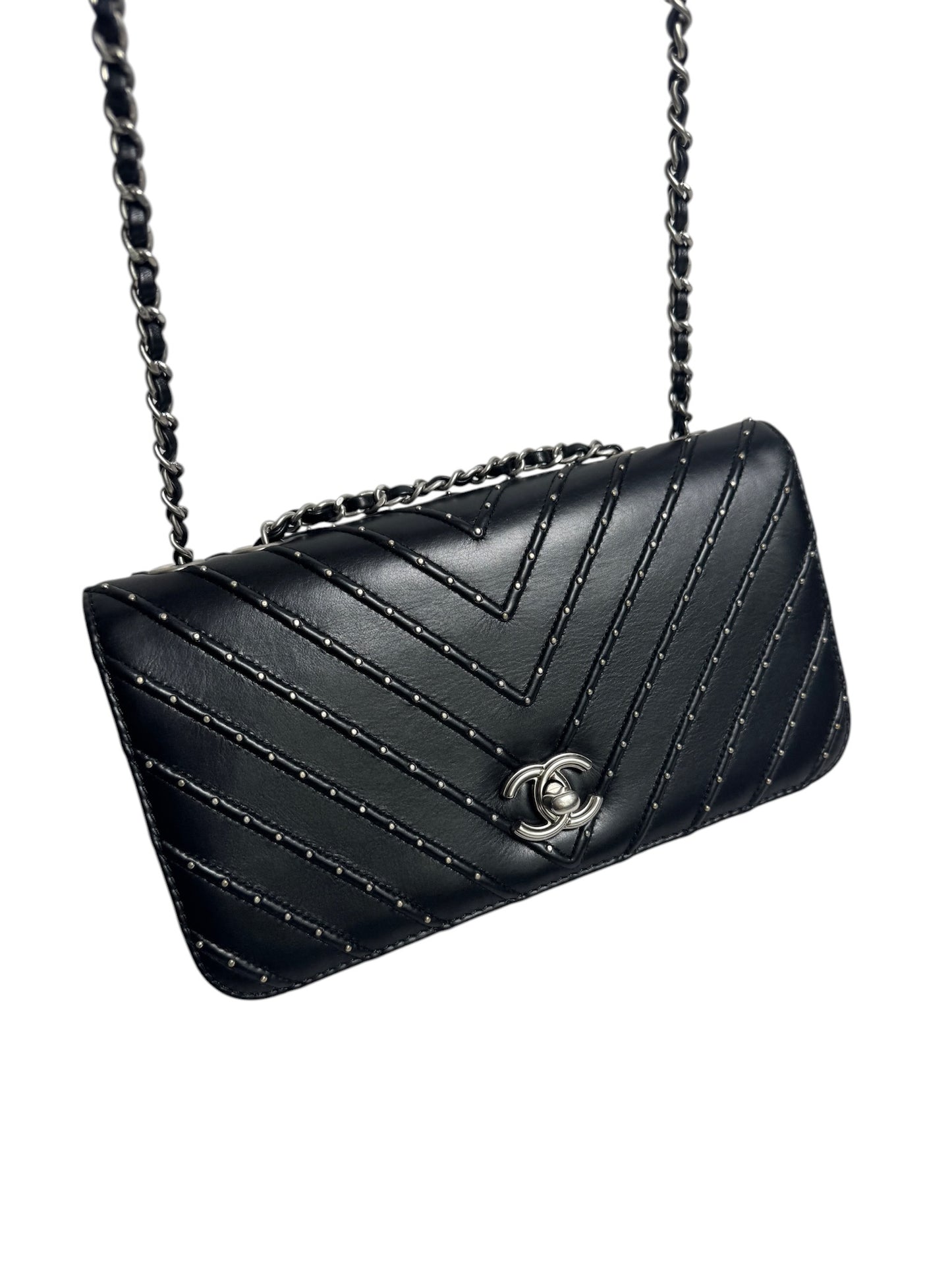 Chanel Flap Chevron Studded Black SHW