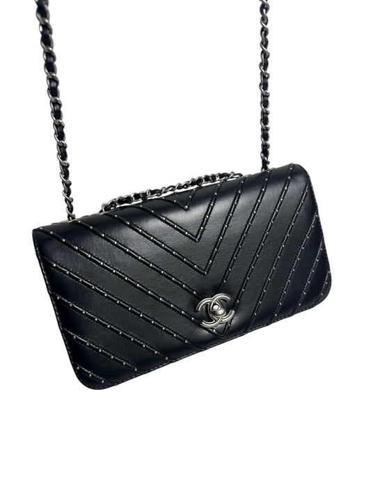 Chanel Flap Chevron Studded Black SHW