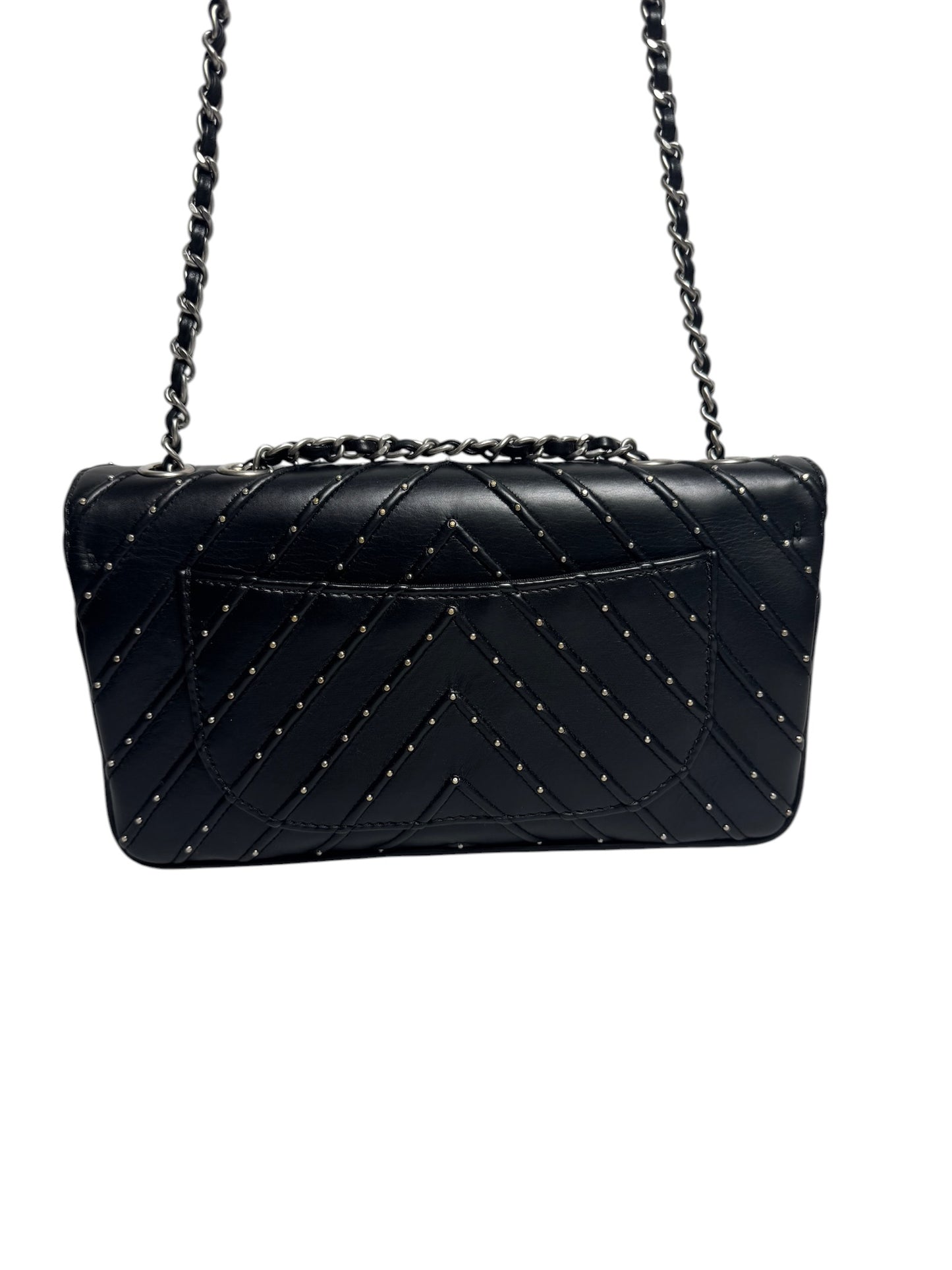 Chanel Flap Chevron Studded Black SHW