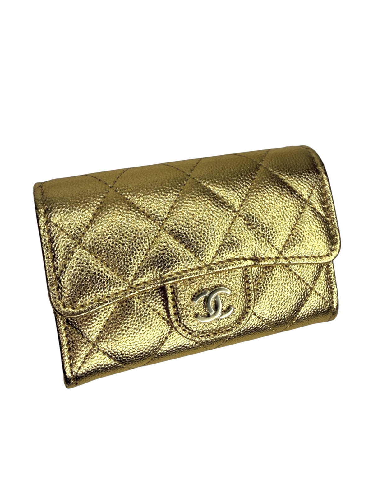 Chanel Gold Caviar Flap Card Case T9077