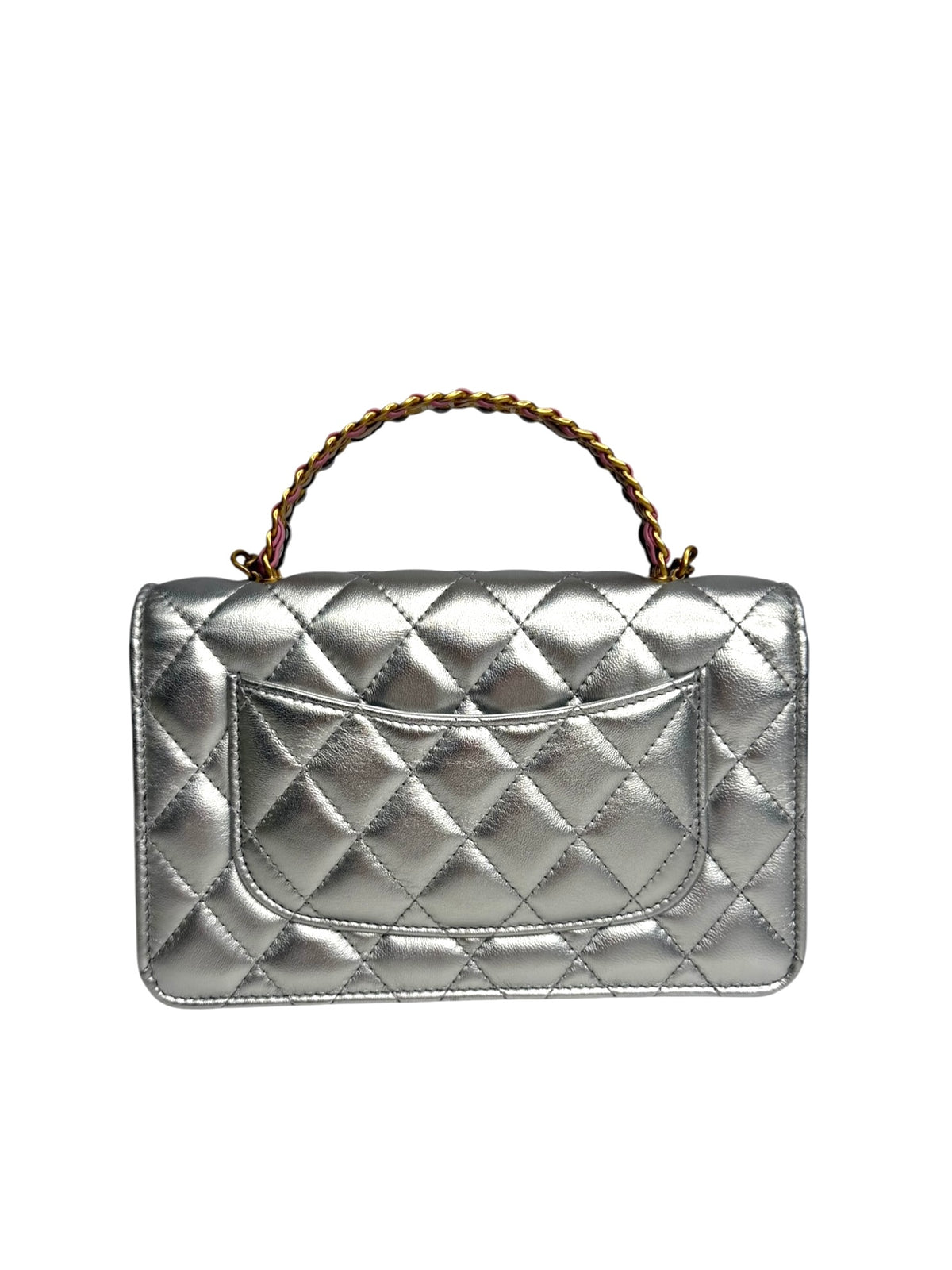 Chanel Mini Silver Pick Me Up Top Handle Wallet on Chain T9216