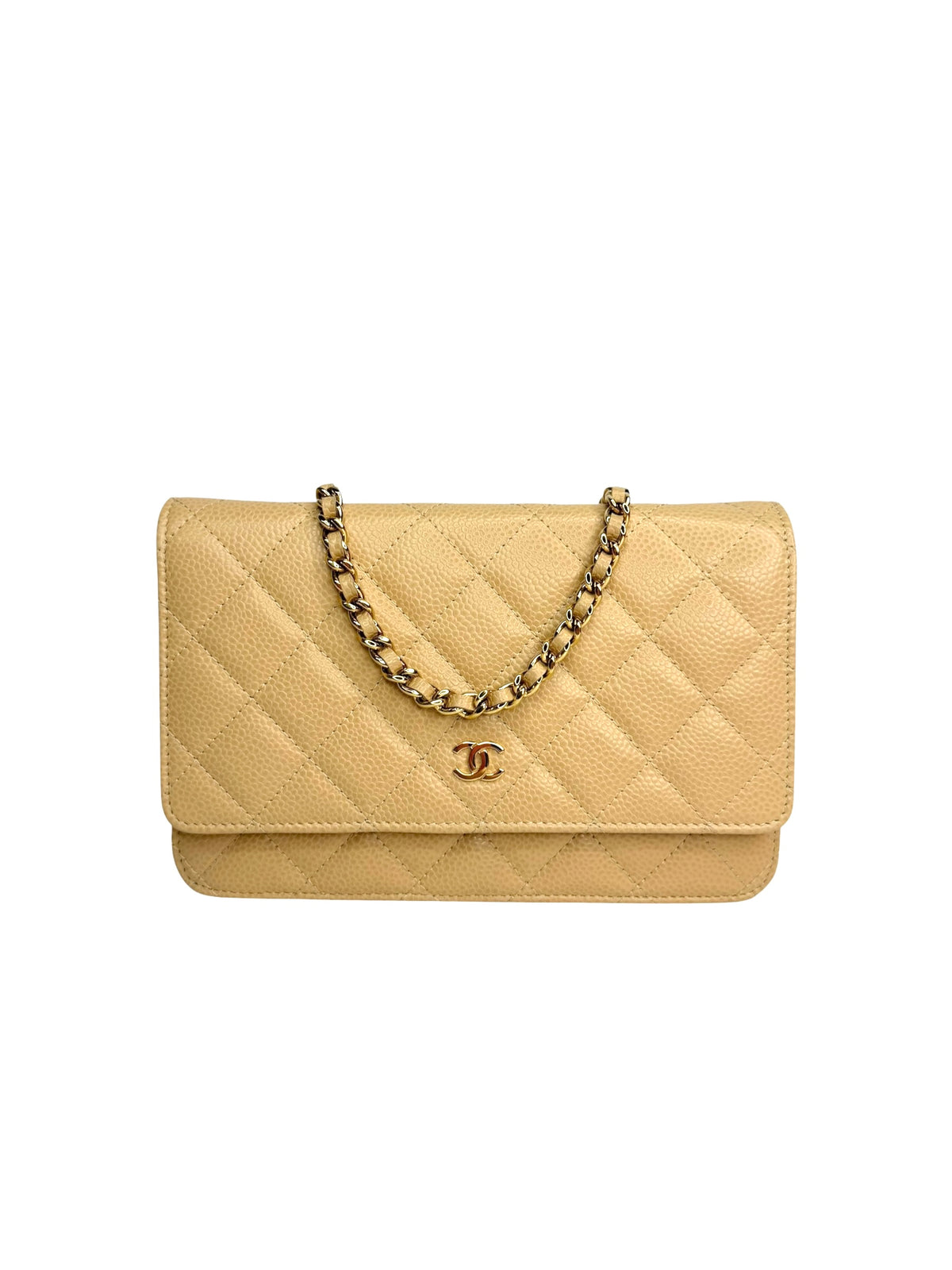 Chanel Beige Caviar Wallet On Chain Flap T9193