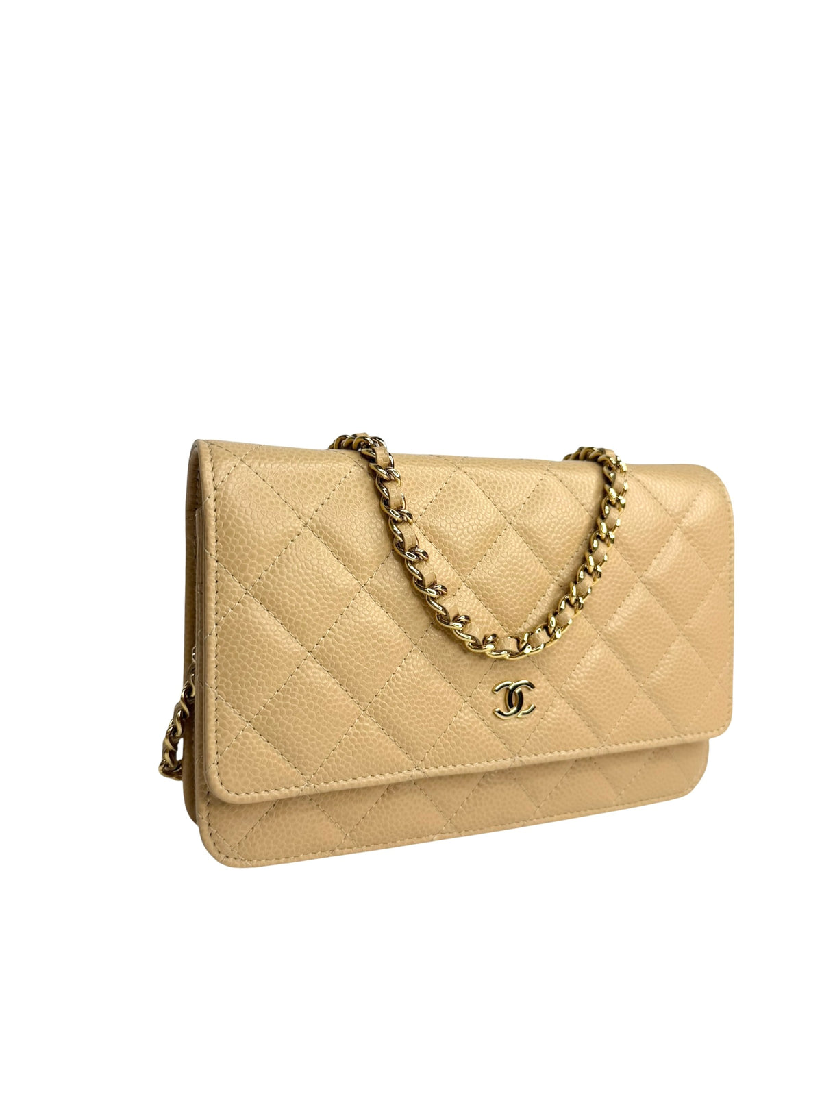 Chanel Beige Caviar Wallet On Chain Flap T9193