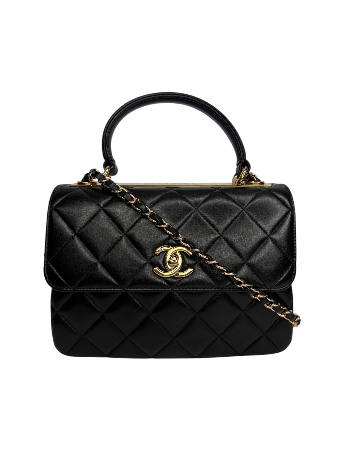 Chanel Small Trendy CC Top Handle Flap Black Rose Gold Hardware T9081