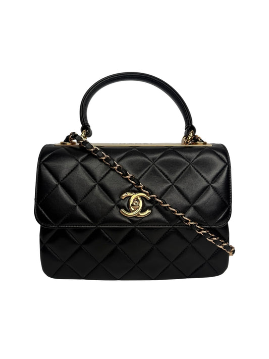 Chanel Small Trendy CC Top Handle Flap Black Rose Gold Hardware T9081