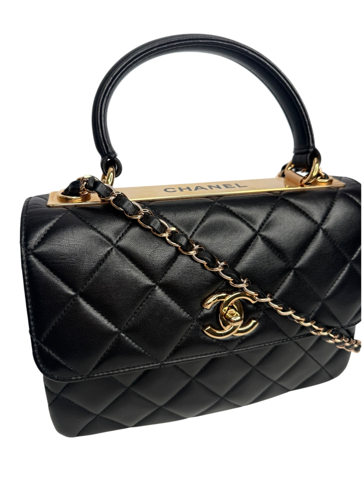 Chanel Small Trendy CC Top Handle Flap Black Rose Gold Hardware T9081