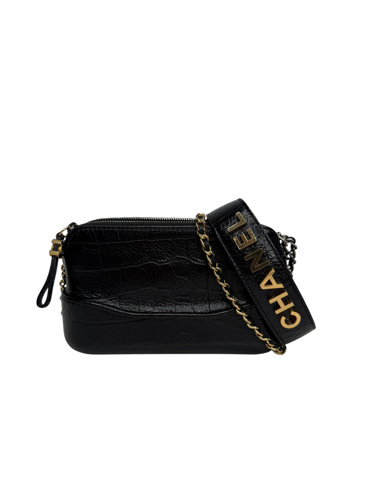 Chanel Black Crocodile Embossed Gabrielle Double Zip Crossbody T9194