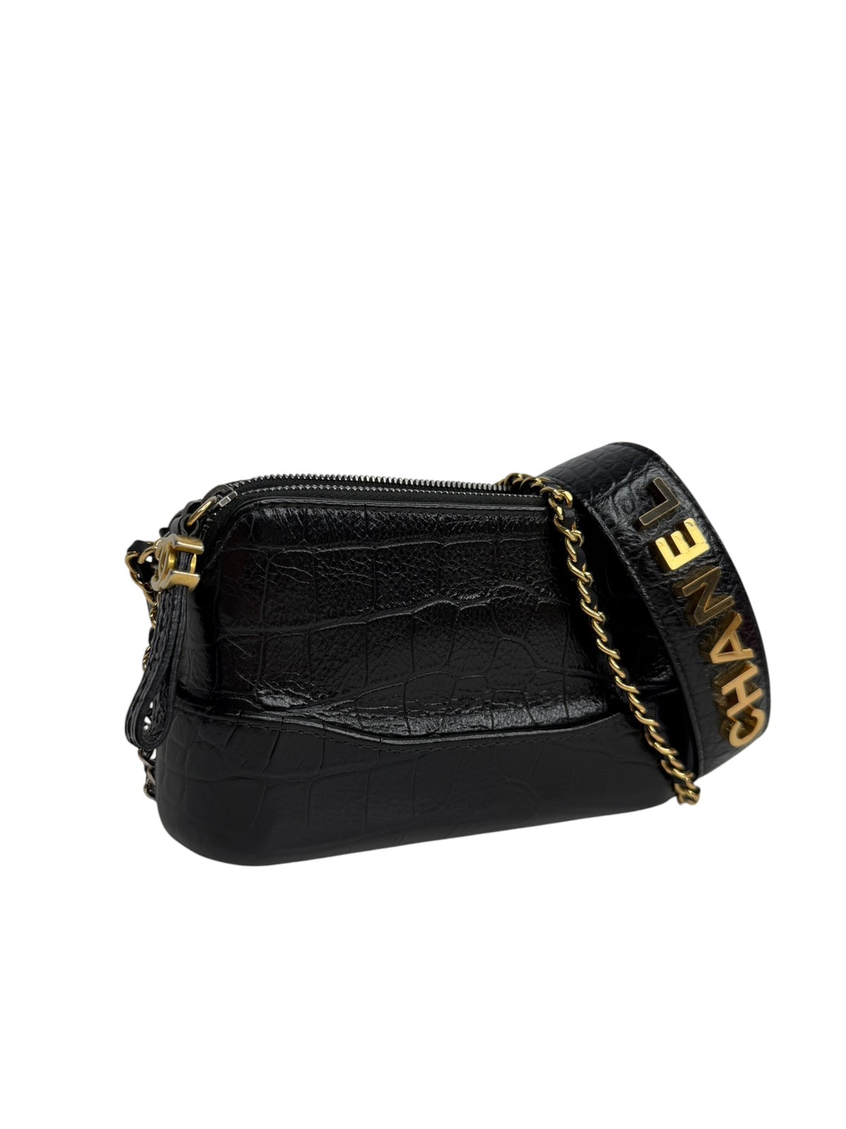 Chanel Black Crocodile Embossed Gabrielle Double Zip Crossbody T9194