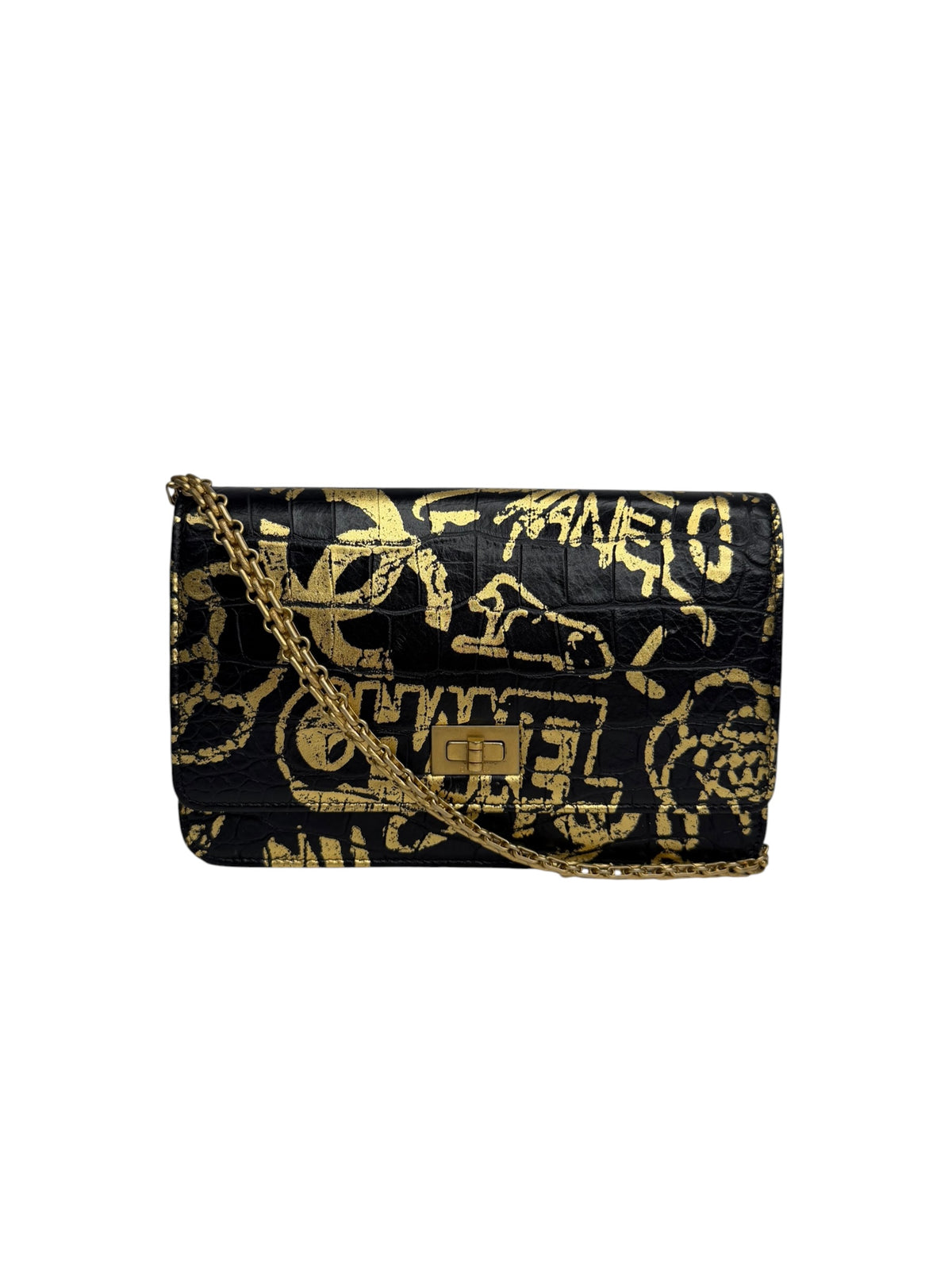 Chanel Crocodile Embossed Graffiti Wallet On Chain T9201