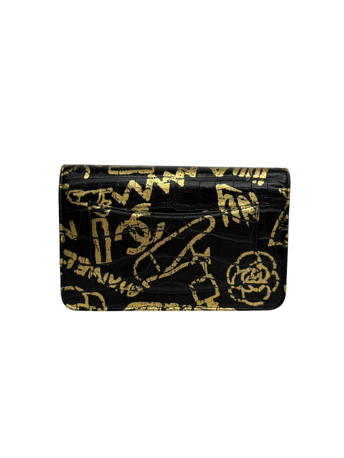 Chanel Crocodile Embossed Graffiti Wallet On Chain T9201