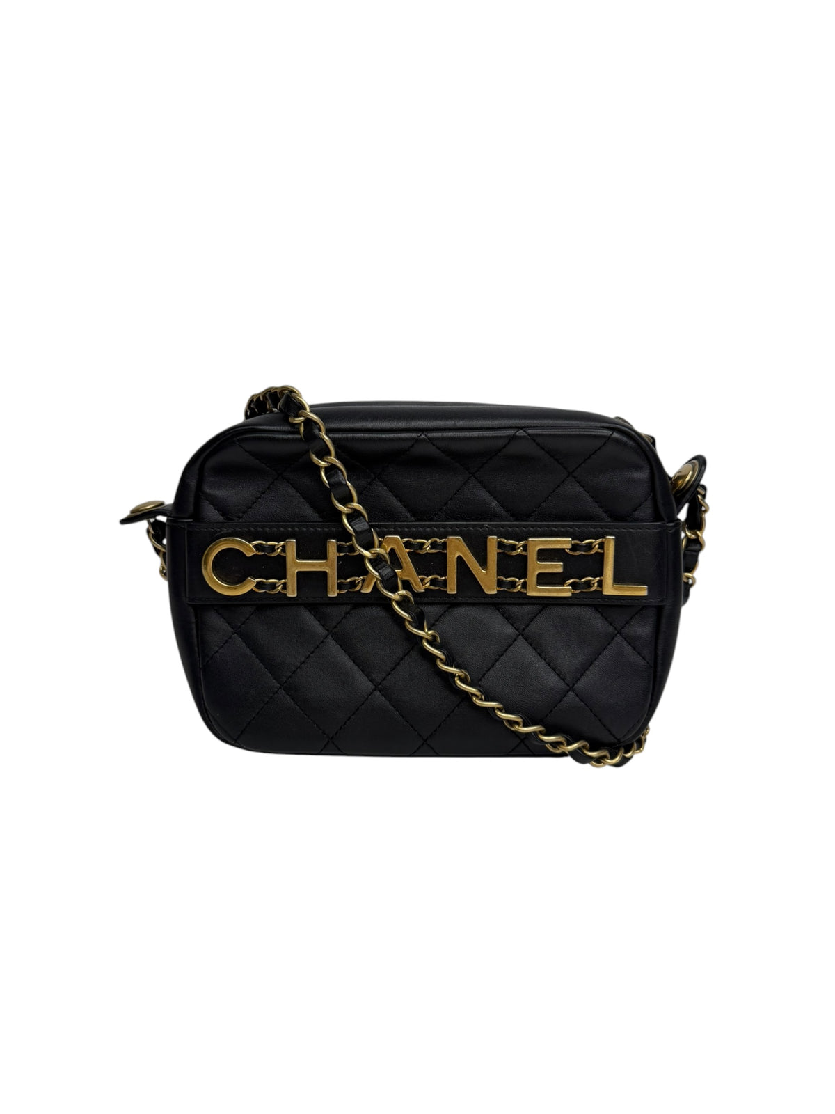 Chanel Black Quilted Calfskin Enchained Camera Case T9208