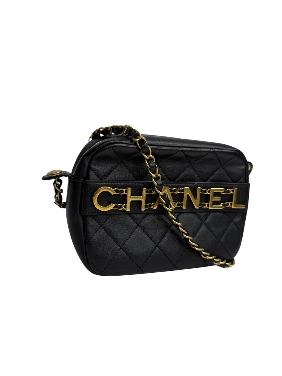 Chanel Black Quilted Calfskin Enchained Camera Case T9208