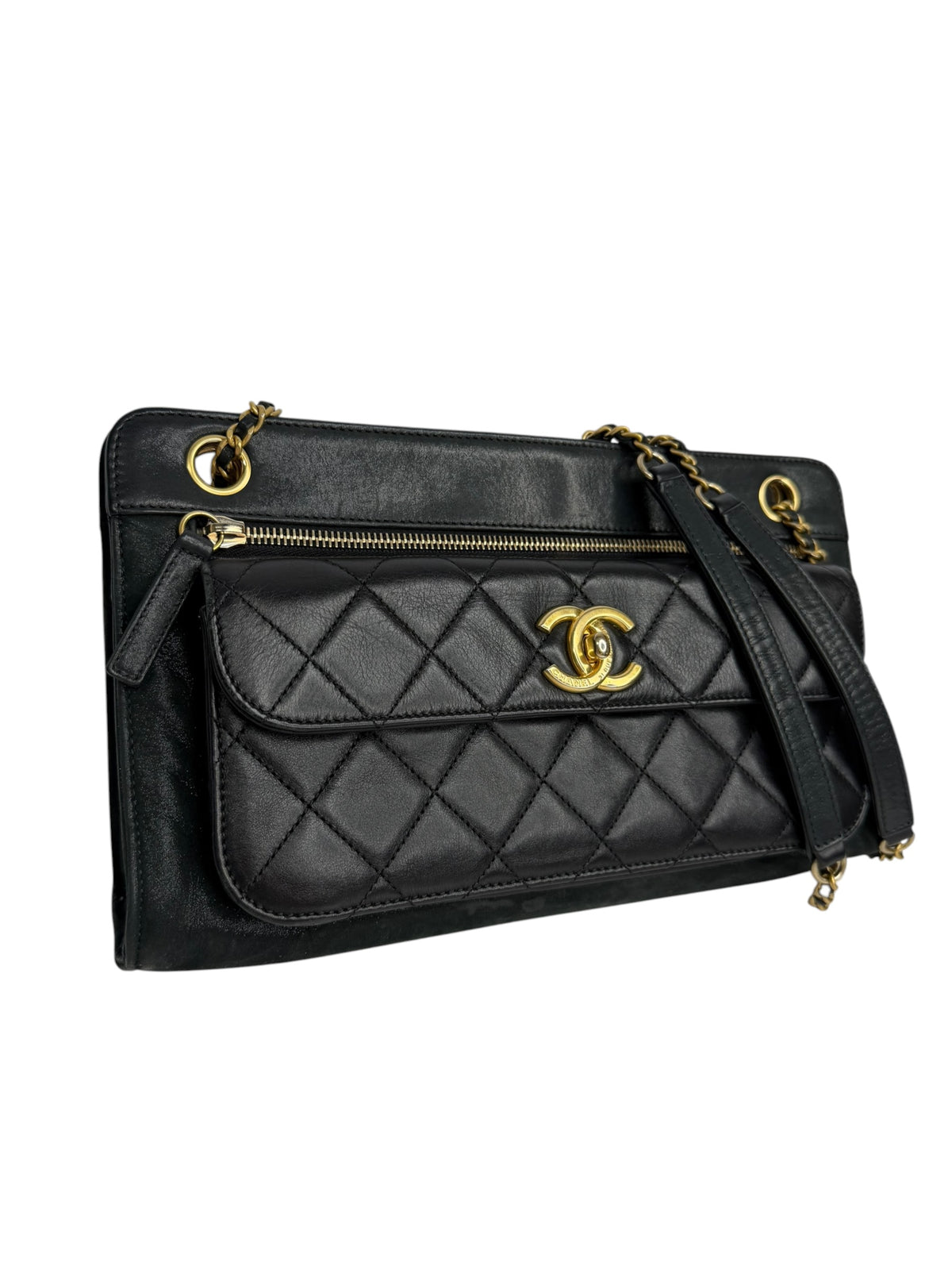 Chanel Black Quilted Front Flap Shoulder T9225