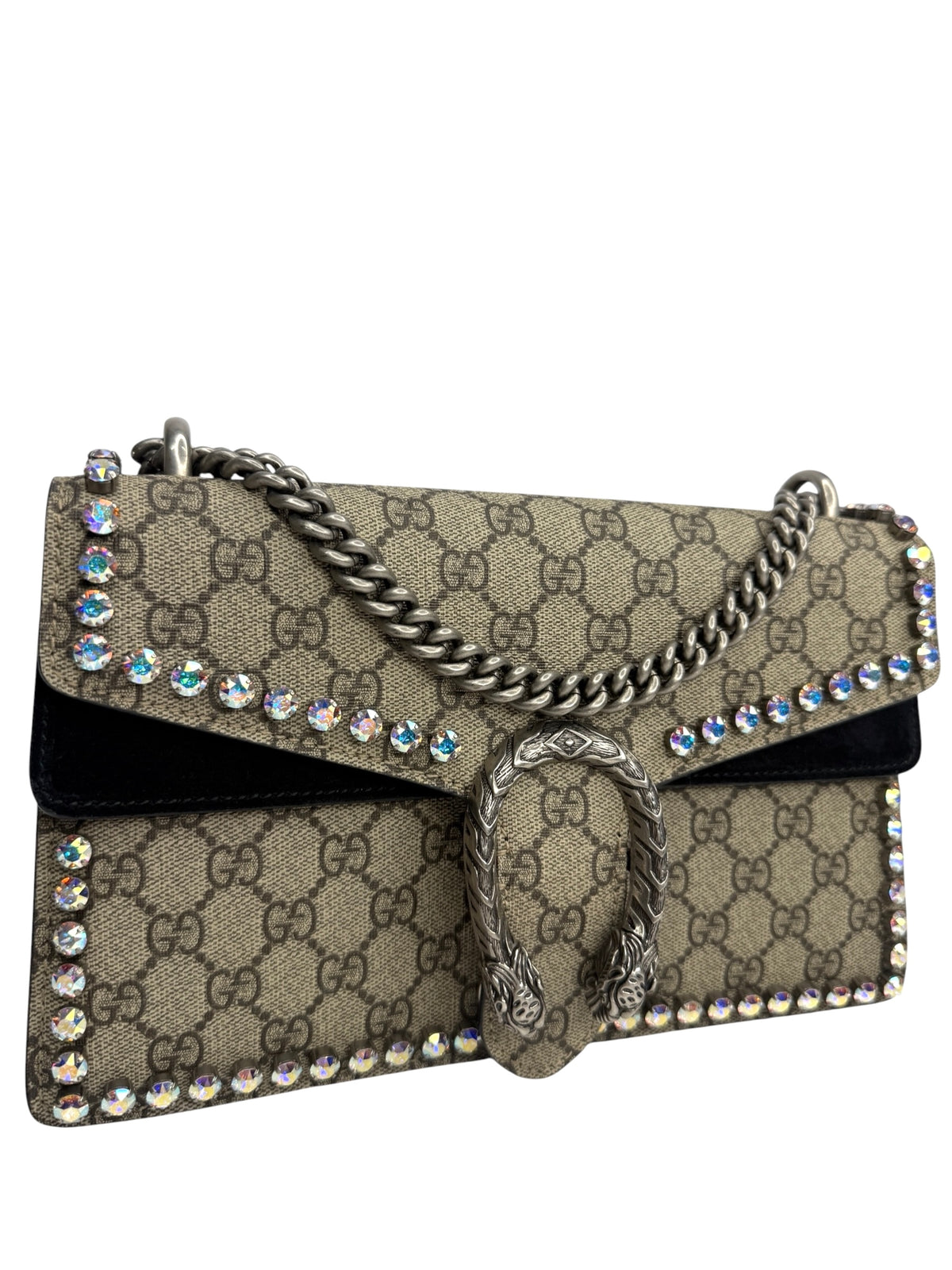 Gucci GG Supreme Small Monogram Crystal Dionysus Black T9034