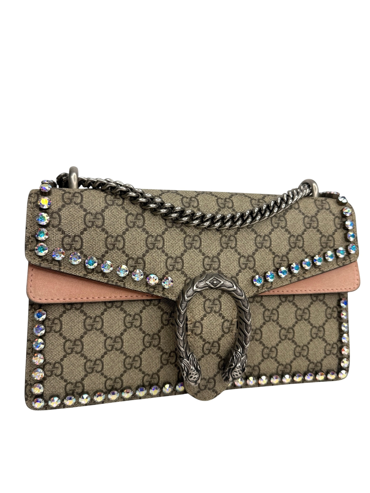 Gucci GG Supreme Small Monogram Crystal Dionysus Pink T9039