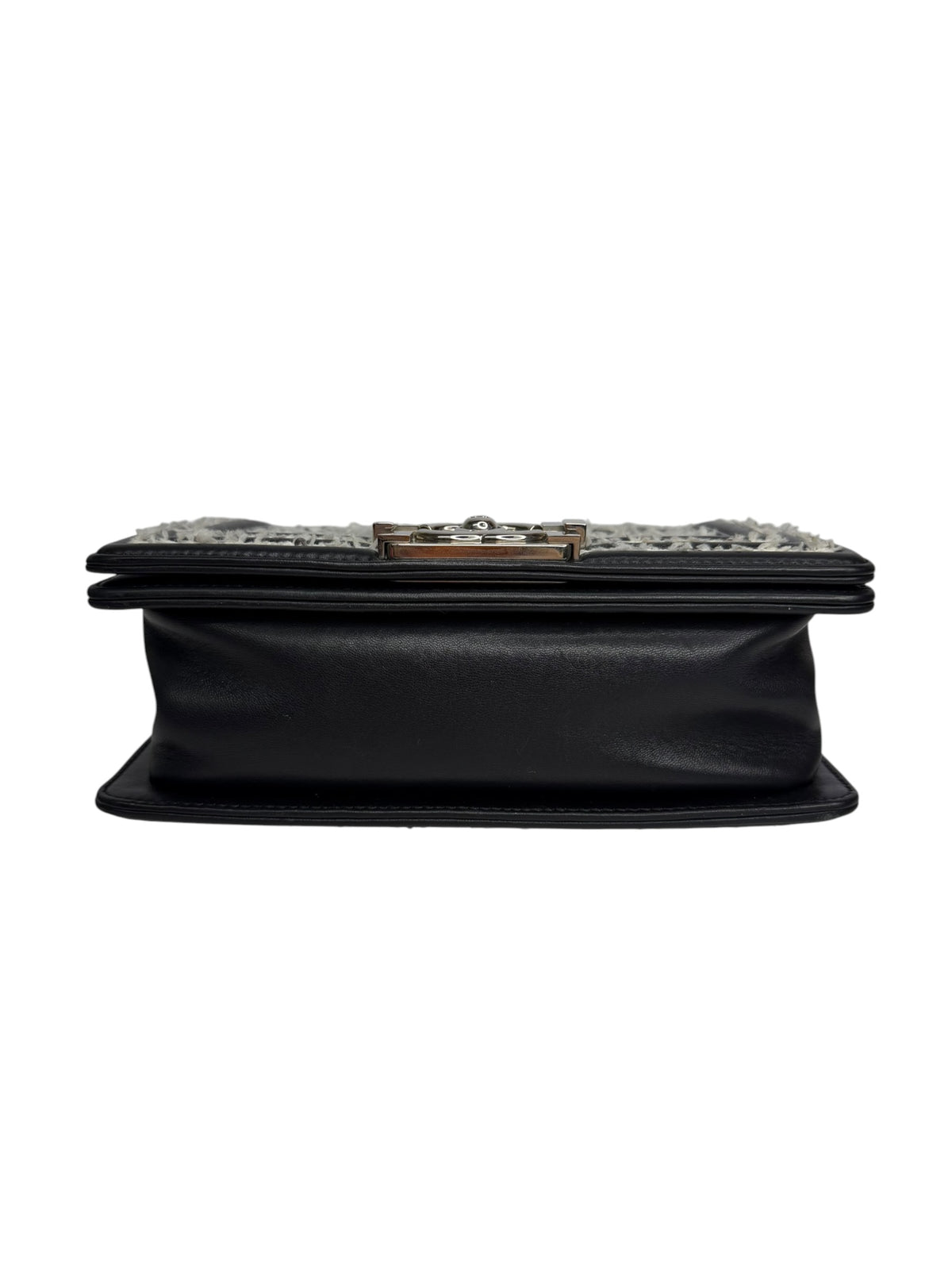Chanel Small Boy Tweed Sequin Stitch Black Lambskin T8216