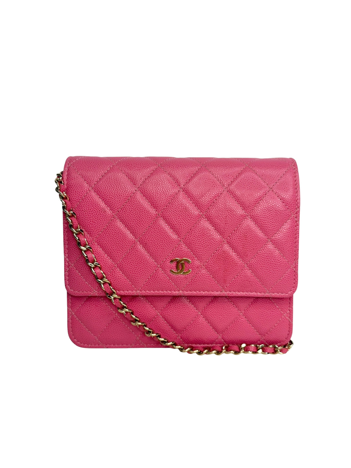 Chanel Pink Caviar Square Wallet on Chain T6678