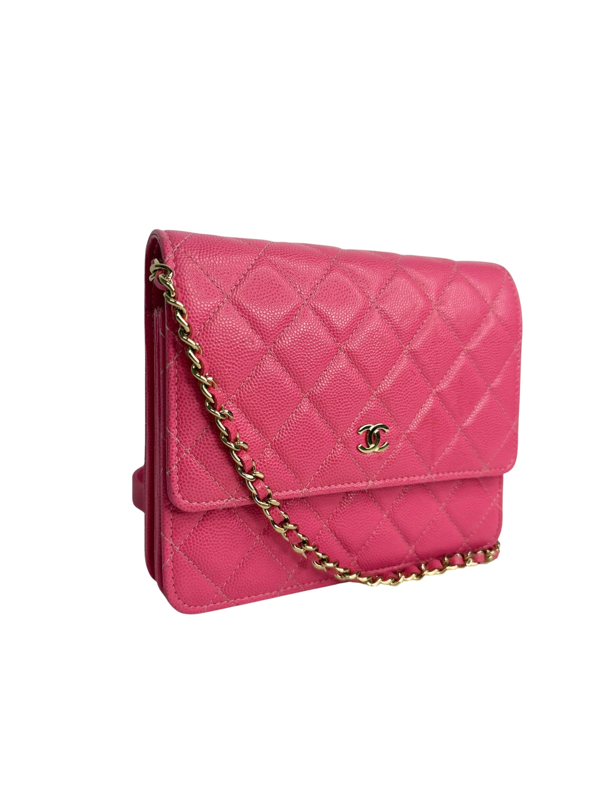 Chanel Pink Caviar Square Wallet on Chain T6678