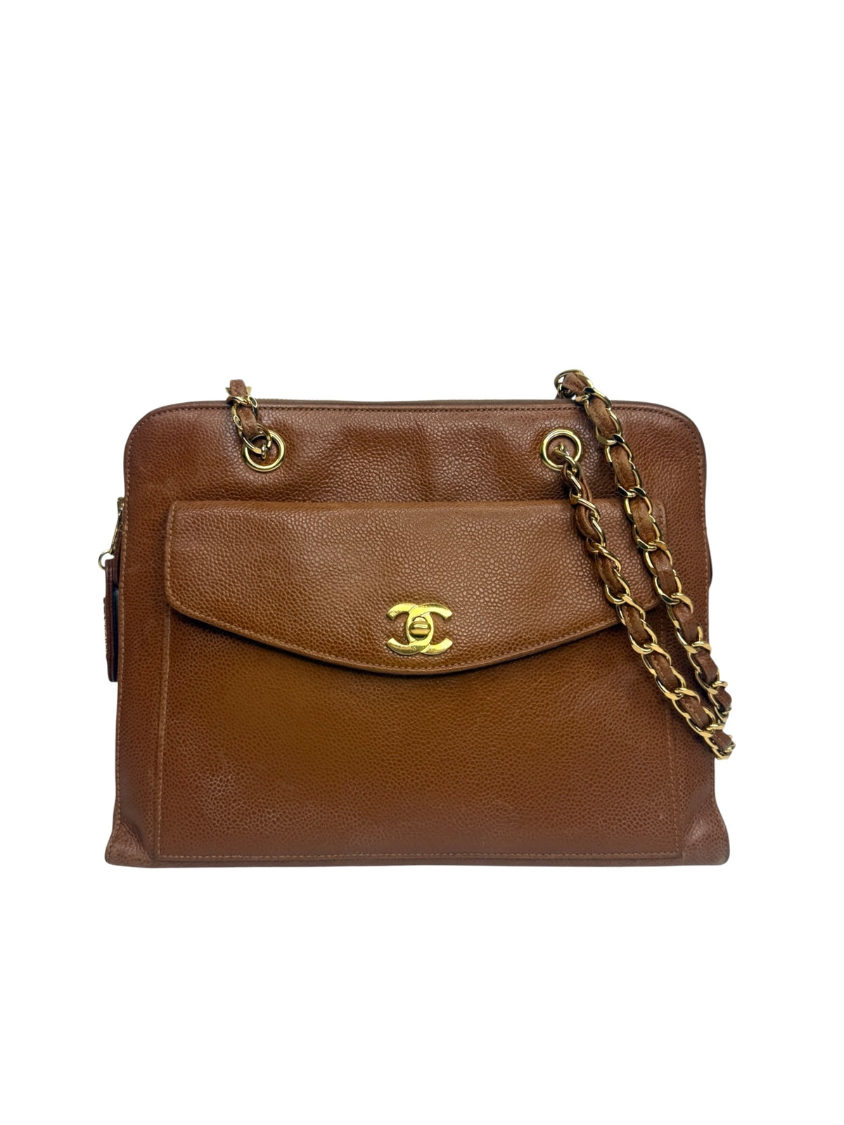 Chanel Front Pocket Brown Caviar Tote T9110