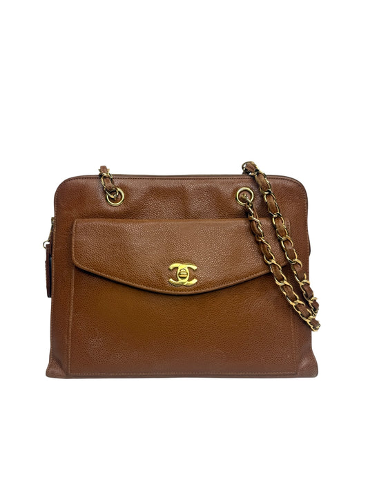 Chanel Front Pocket Brown Caviar Tote T9110
